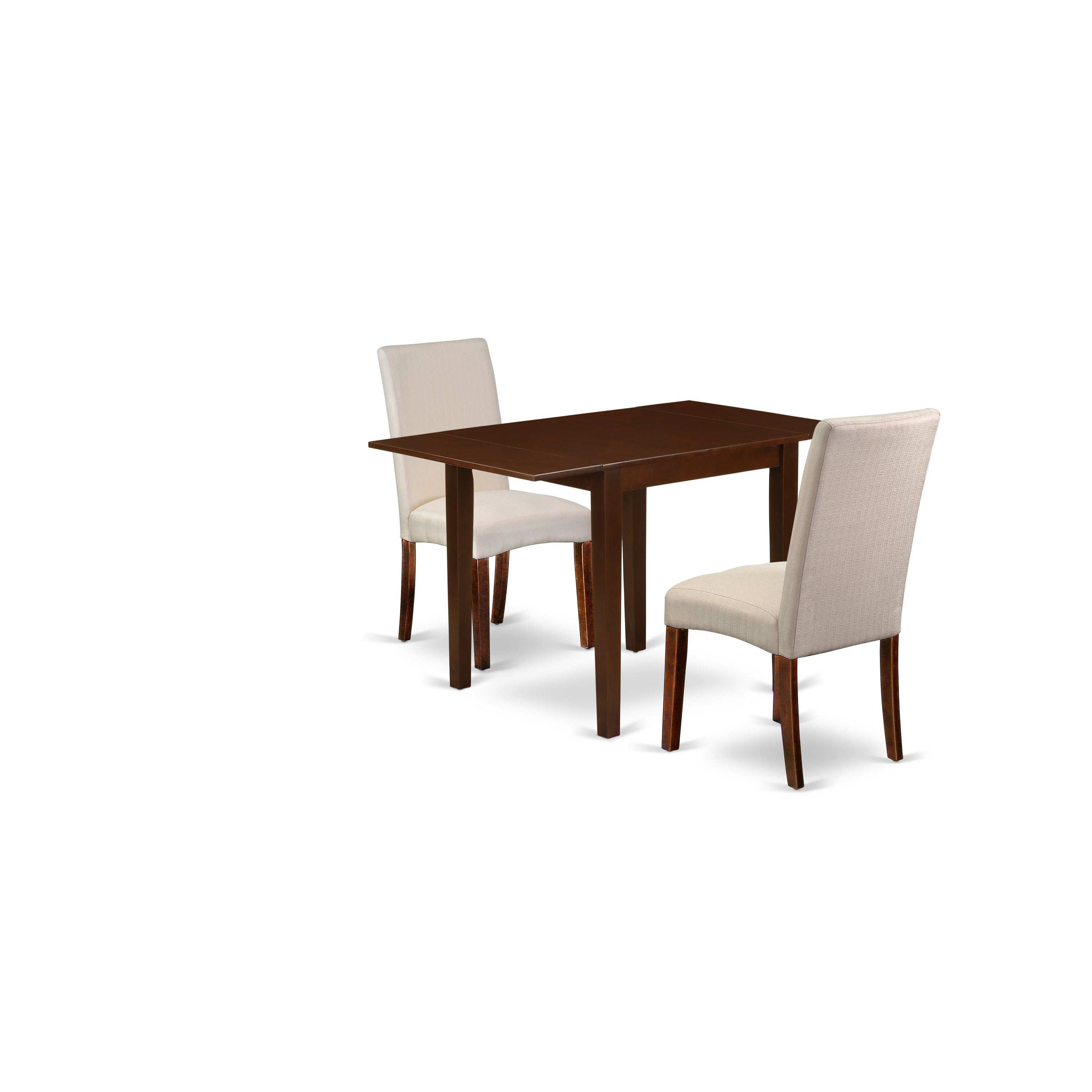 East West Furniture NDDR3-MAH-01 Dinette Set 3 Pcs - 2 Parson Dining Chairs and a Dinner Table - Mahogany Finish Solid wood - Cream Color Linen Fabric