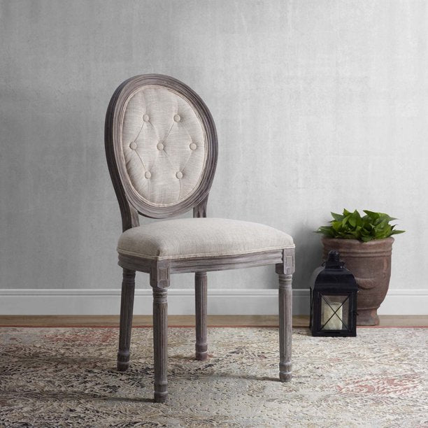 Modway Arise French Vintage Tufted Upholstered Fabric Dining Side Chair in Gray