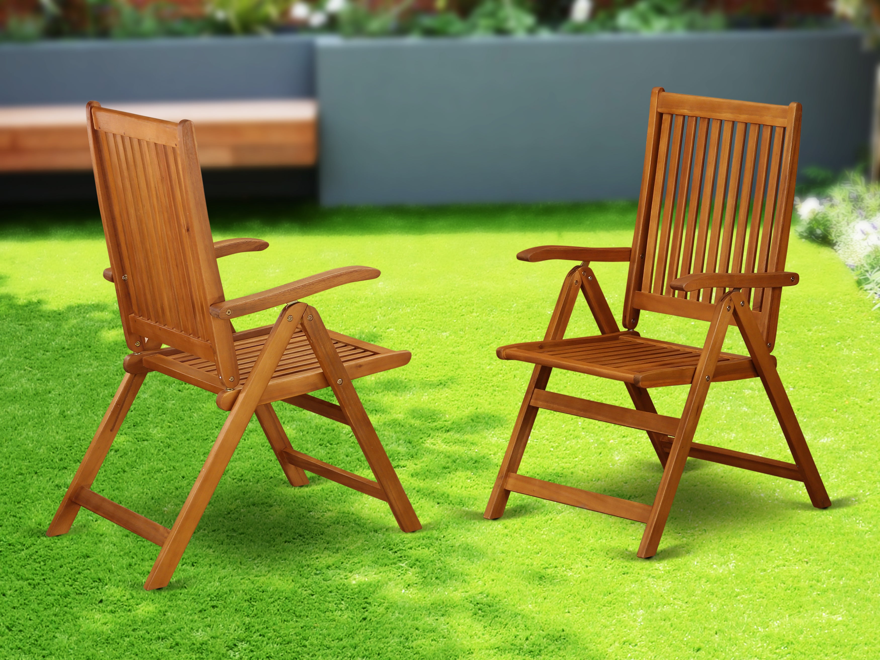 BCNC5NA 5 Position Outdoor-Furniture folding arm Chair made from Solid Acacia Wood -Set of two