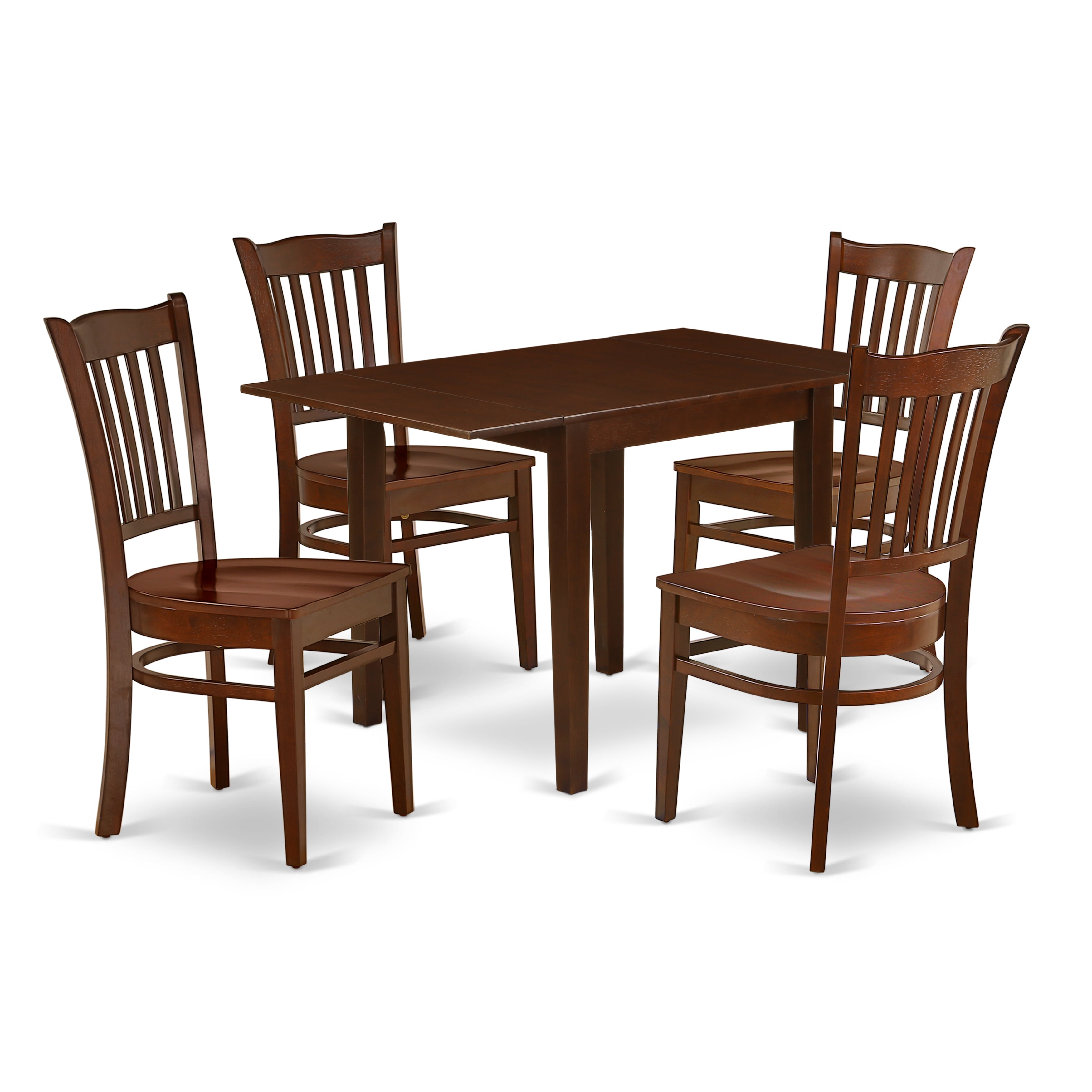 East West Furniture NDGR5-MAH-W 5Pc Dining Table Set Offers a Small Table and 4 Dining Room Chair with Rubberwood Seat and Slat Back, Mahogany Finish