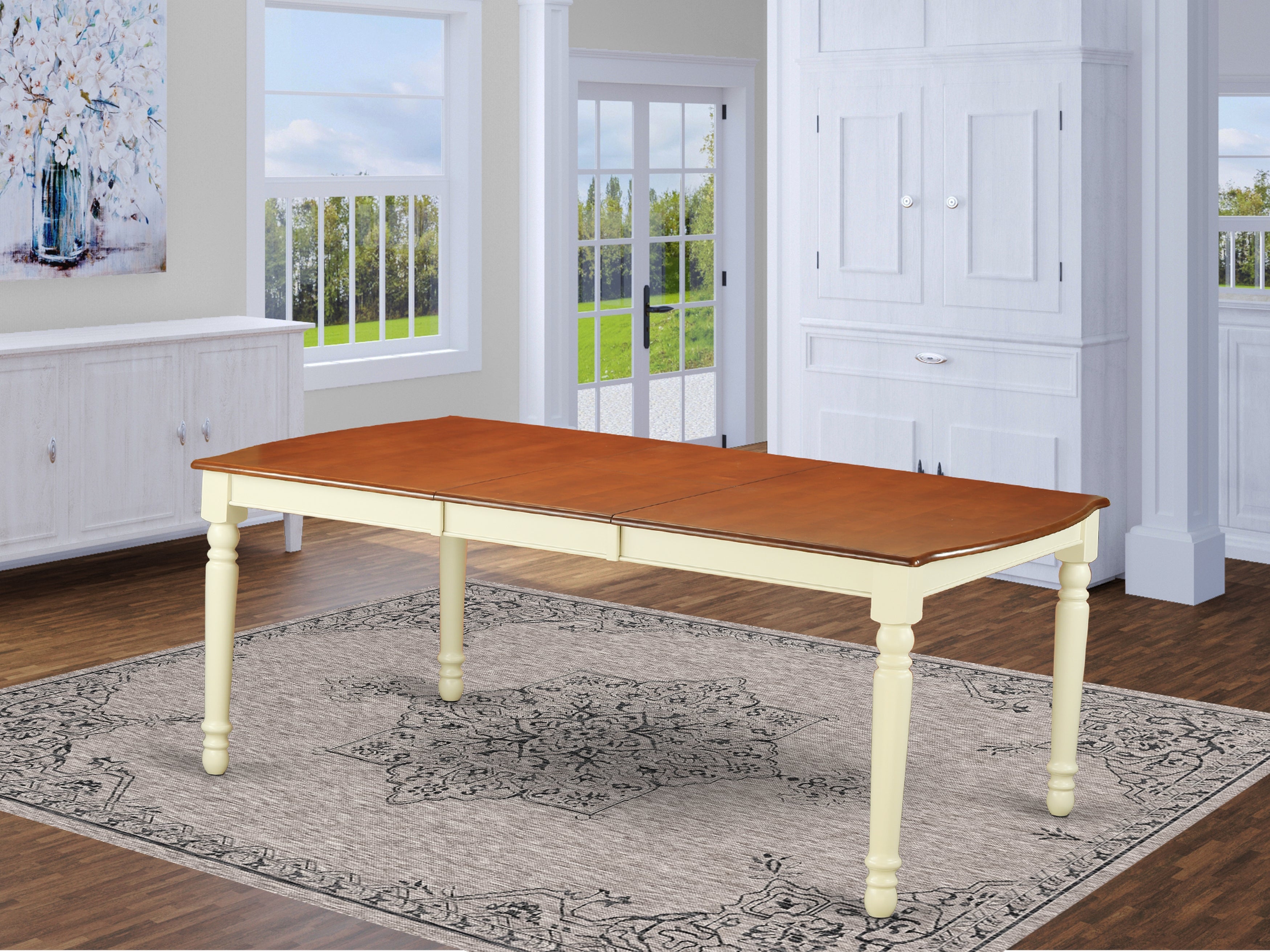 DOT-WHI-T Dover Dining Room table with 18" Butterfly Leaf -Buttermilk and Cherry Finish.