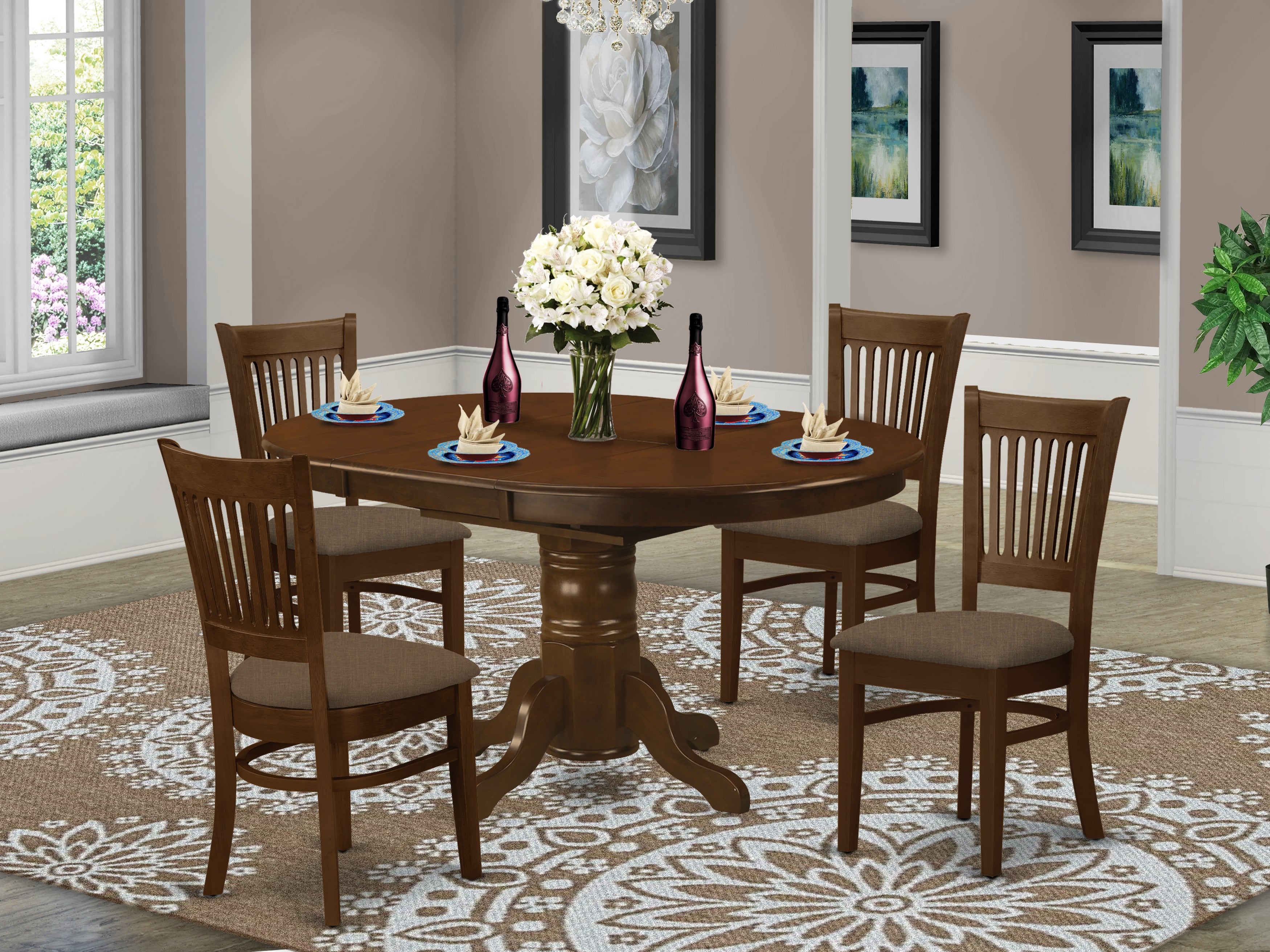 KEVA5-ESP-C 5 Pc set Kenley Kitchen Table with a Leaf and 4 Upholstered Seat Chairs