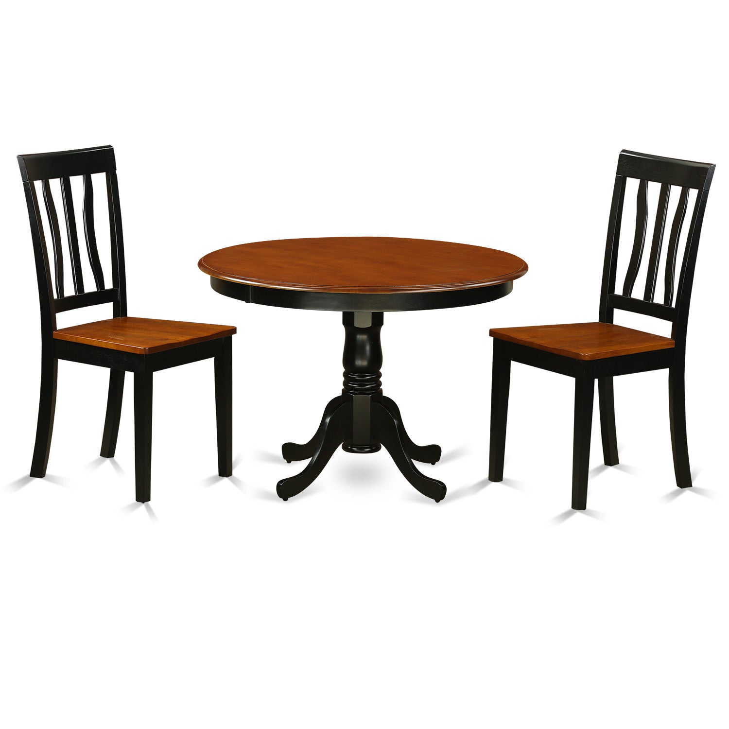 HLAN3-BCH-W 3 Pc set with a Round Table and 2 Wood Dinette Chairs in Black and Cherry