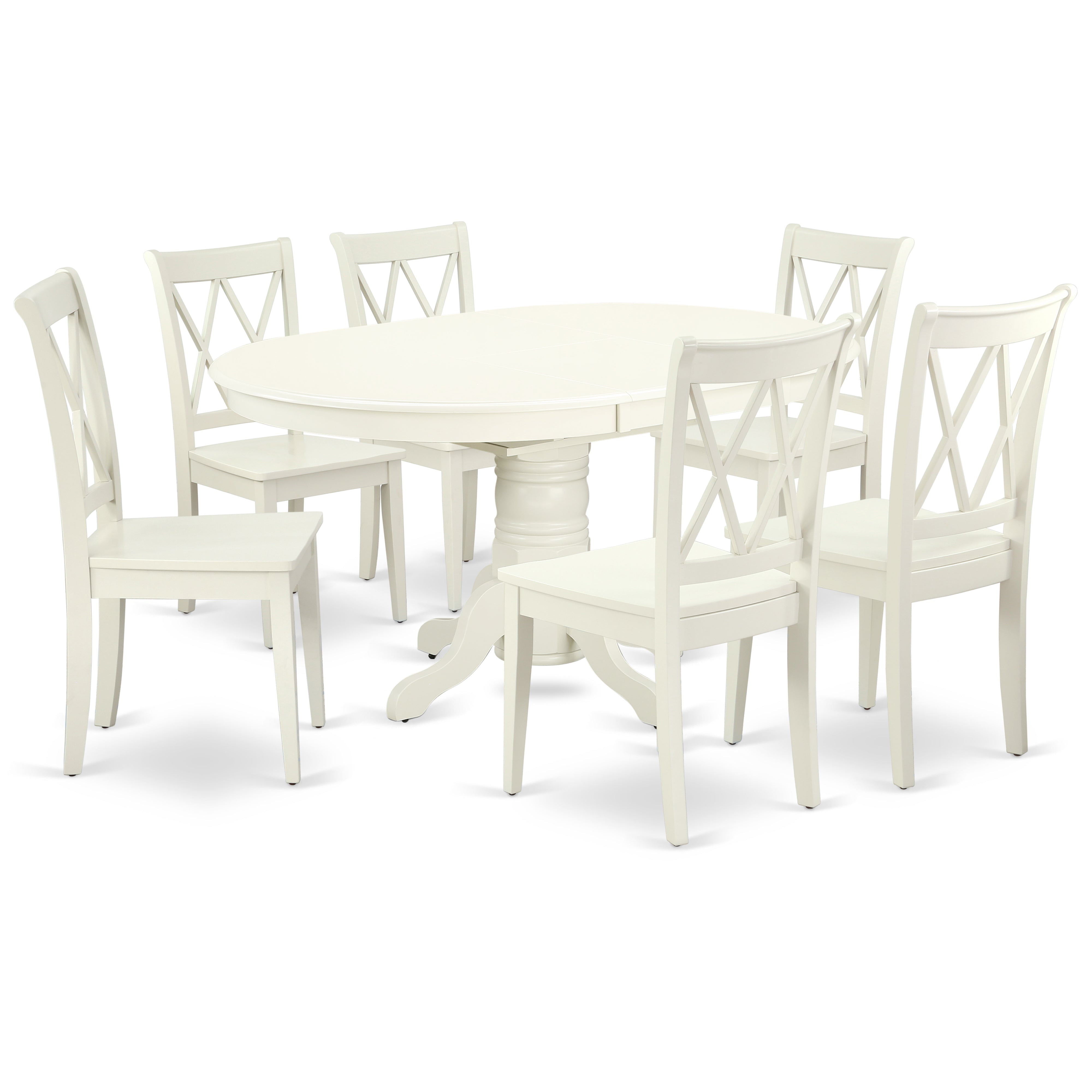 AVCL7-LWH-W 7PC Oval 42/60 inch Table with 18 In Leaf and 6 Double X back Chairs