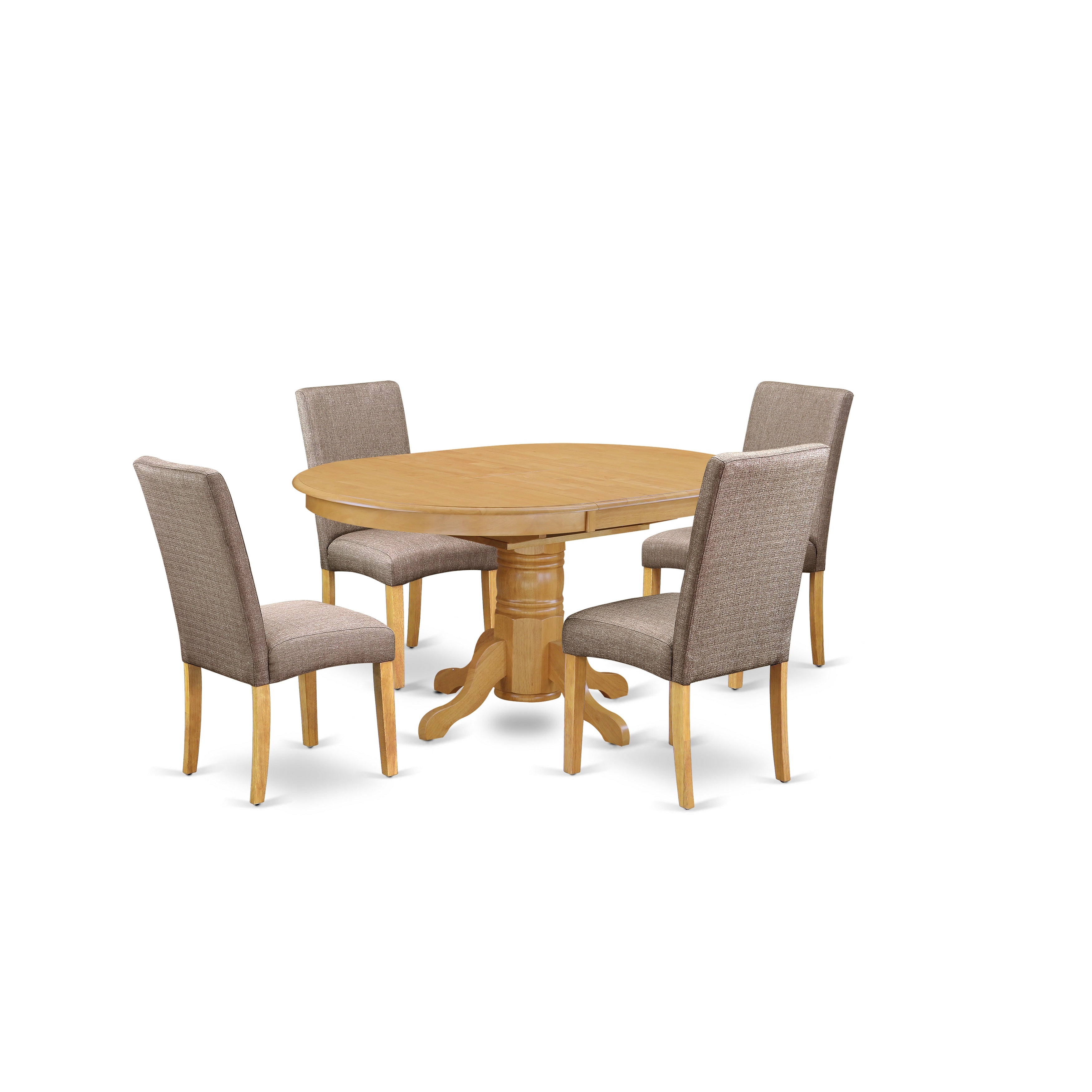 AVDR5-OAK-16 5Pc Oval 42/60" Table With 18 In Self Storing Butterfly Leaf And 4 Parson Chair With Oak Finish Leg And Linen Fabric- Dark Khaki Color