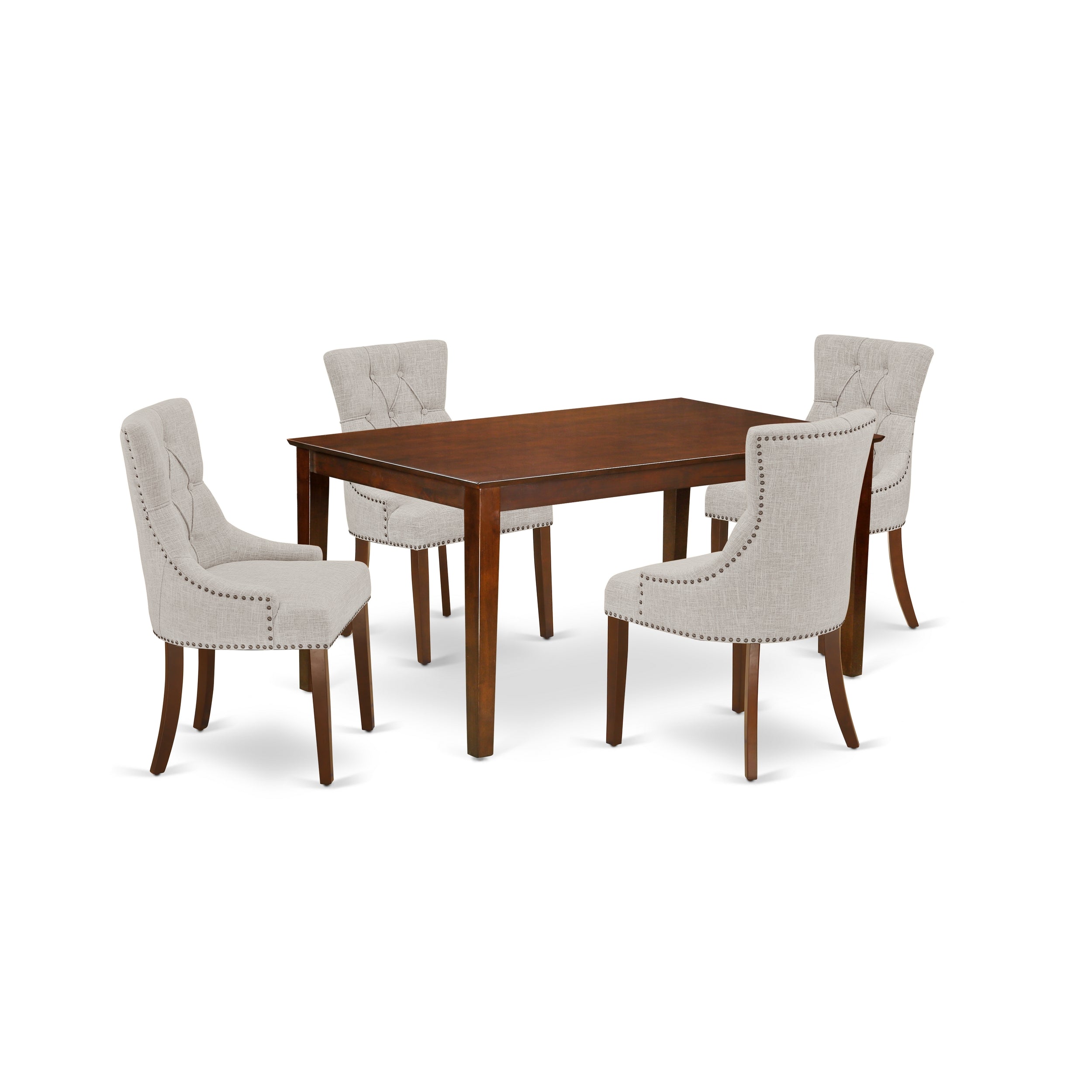 CAFR5-MAH-05 5Pc Dining Set Includes a Rectangle Dinette Table and Four Parson Chairs with Doeskin Fabric, Mahogany Finish