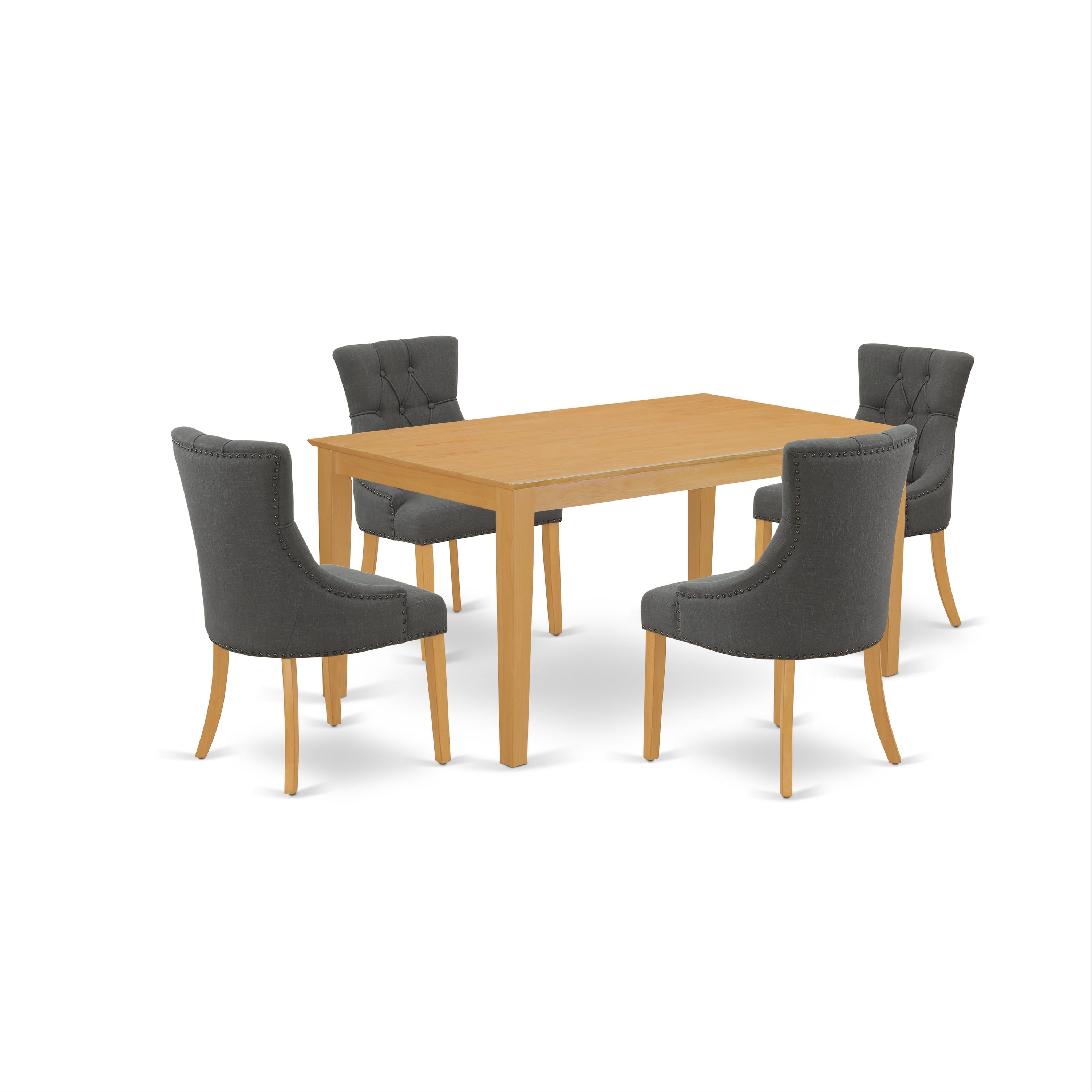 CAFR5-OAK-20 5Pc Dining Set Includes a Rectangle Dinette Table and Four Parson Chairs with Dark Gotham Grey Fabric, Oak Finish