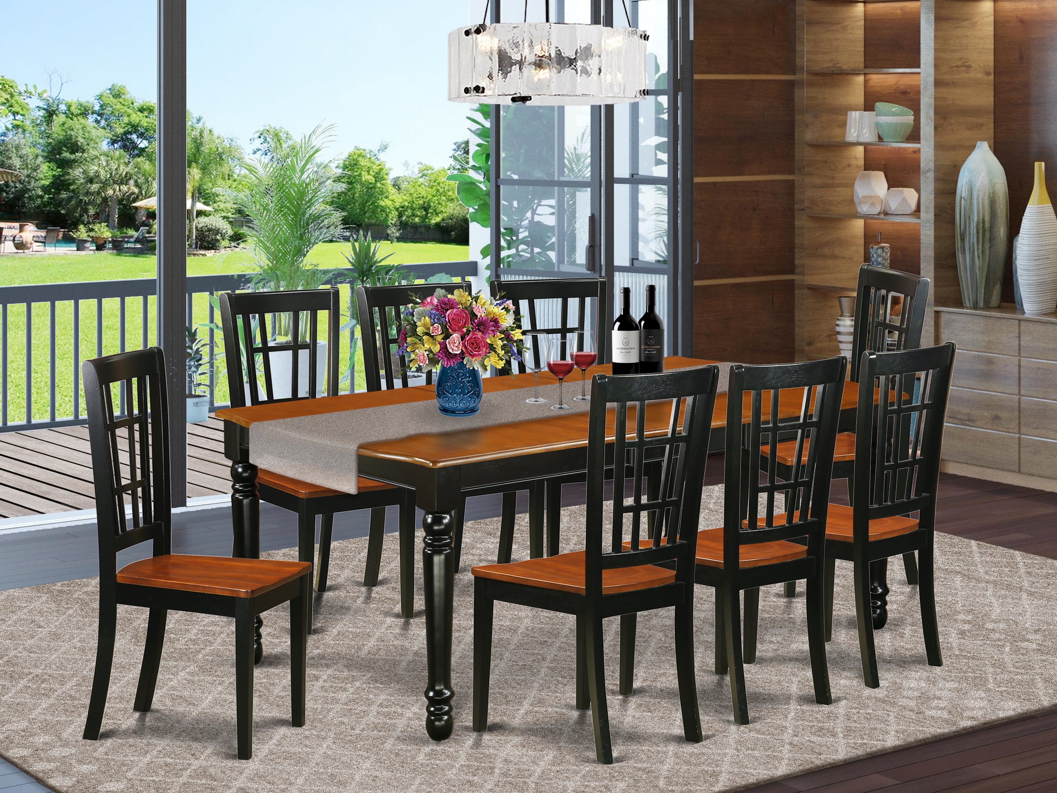 DONI9-BCH-W 9 PC kitchen tables and chair set with one Dover dining table and 8 kitchen chairs in a Black and Cherry Finish