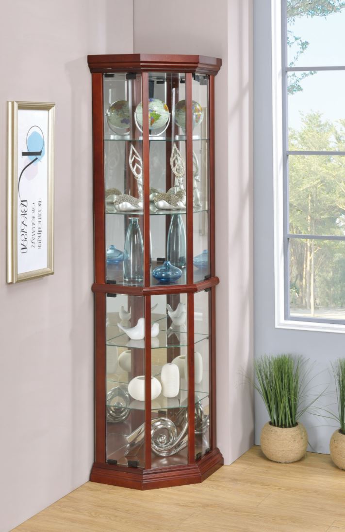 Traditional 6-Shelf Corner Curio Cabinet Medium Brown