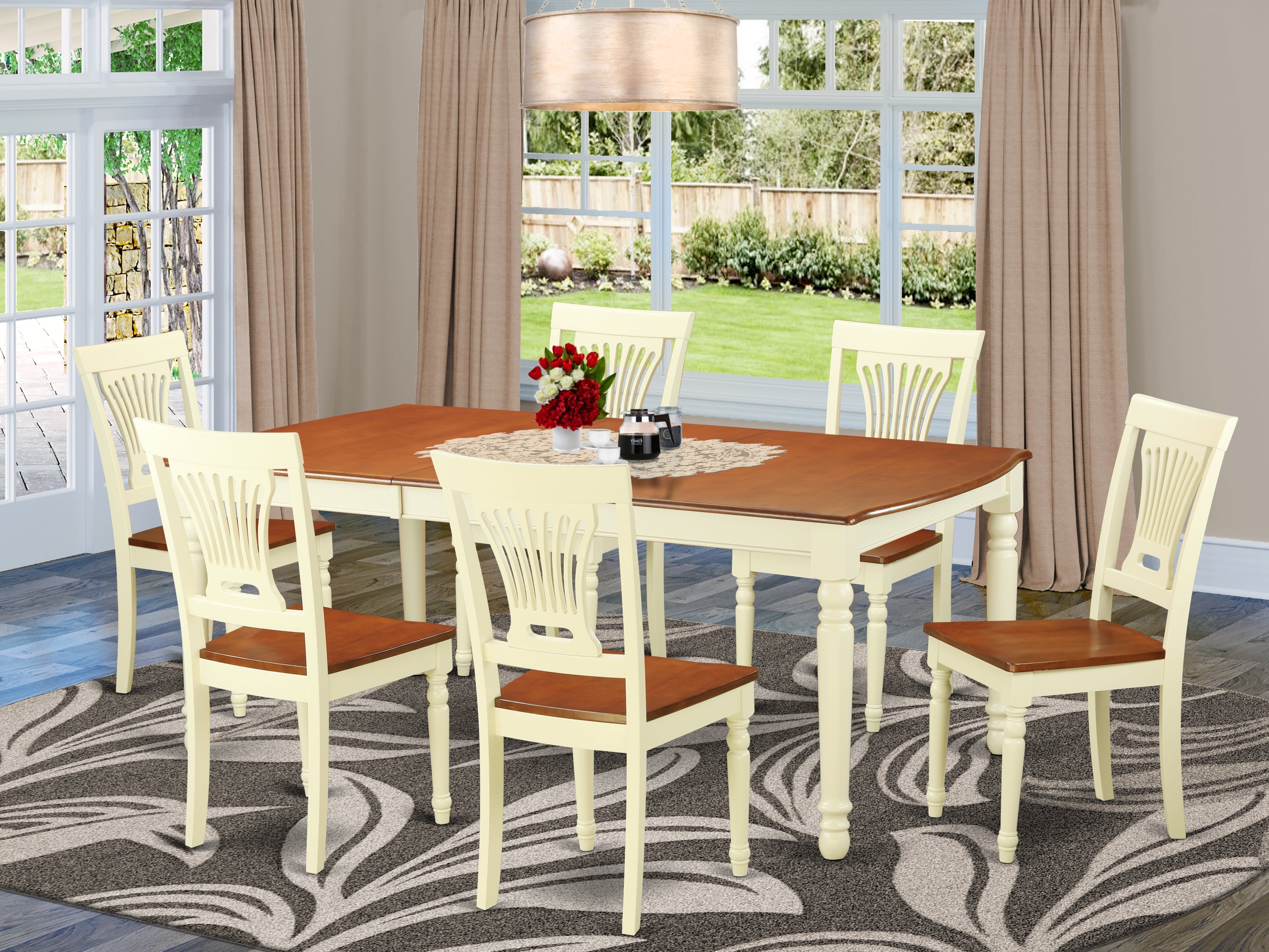 DOPL7-WHI-W 7 Pc Dining room set for 6-Table and 6 Dining Chairs