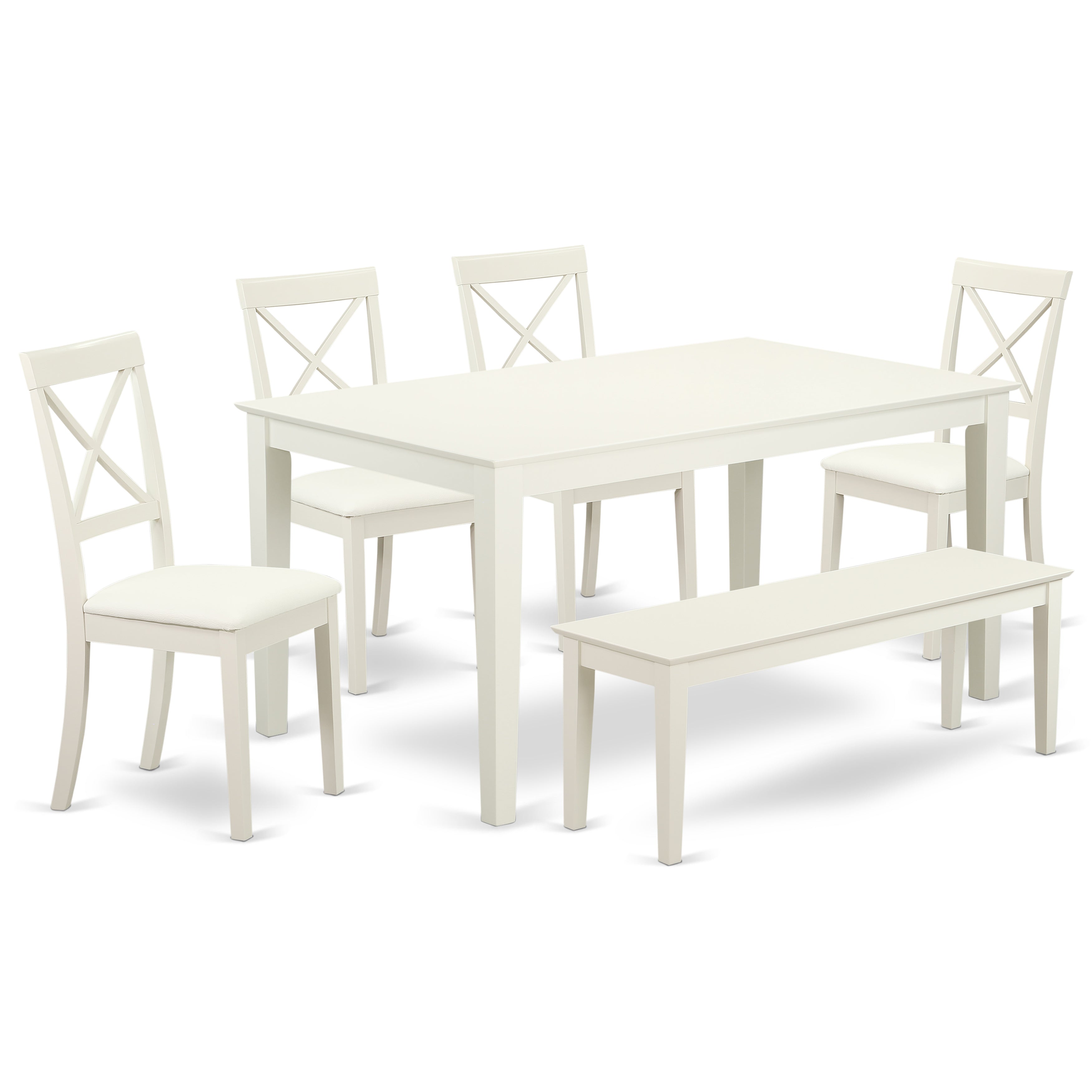 CABO6-LWH-LC 6 Piece dining room Set for 6 set-Dining table and 4 Dining Chairs plus one Bench in Linen White