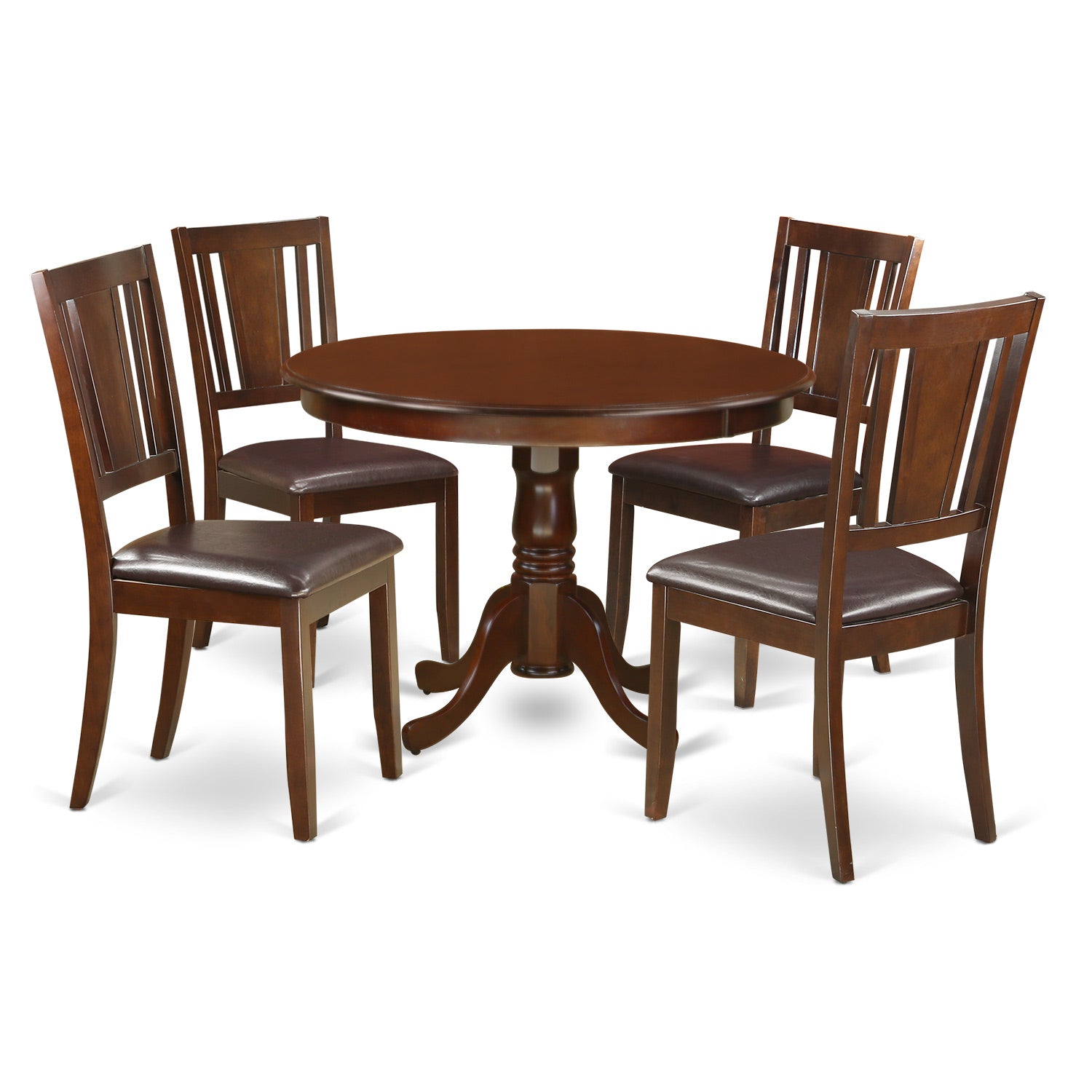 HLDU5-MAH-LC 5 Pc set with a Round Dinette Table and 4 Leather Kitchen Chairs in Mahogany