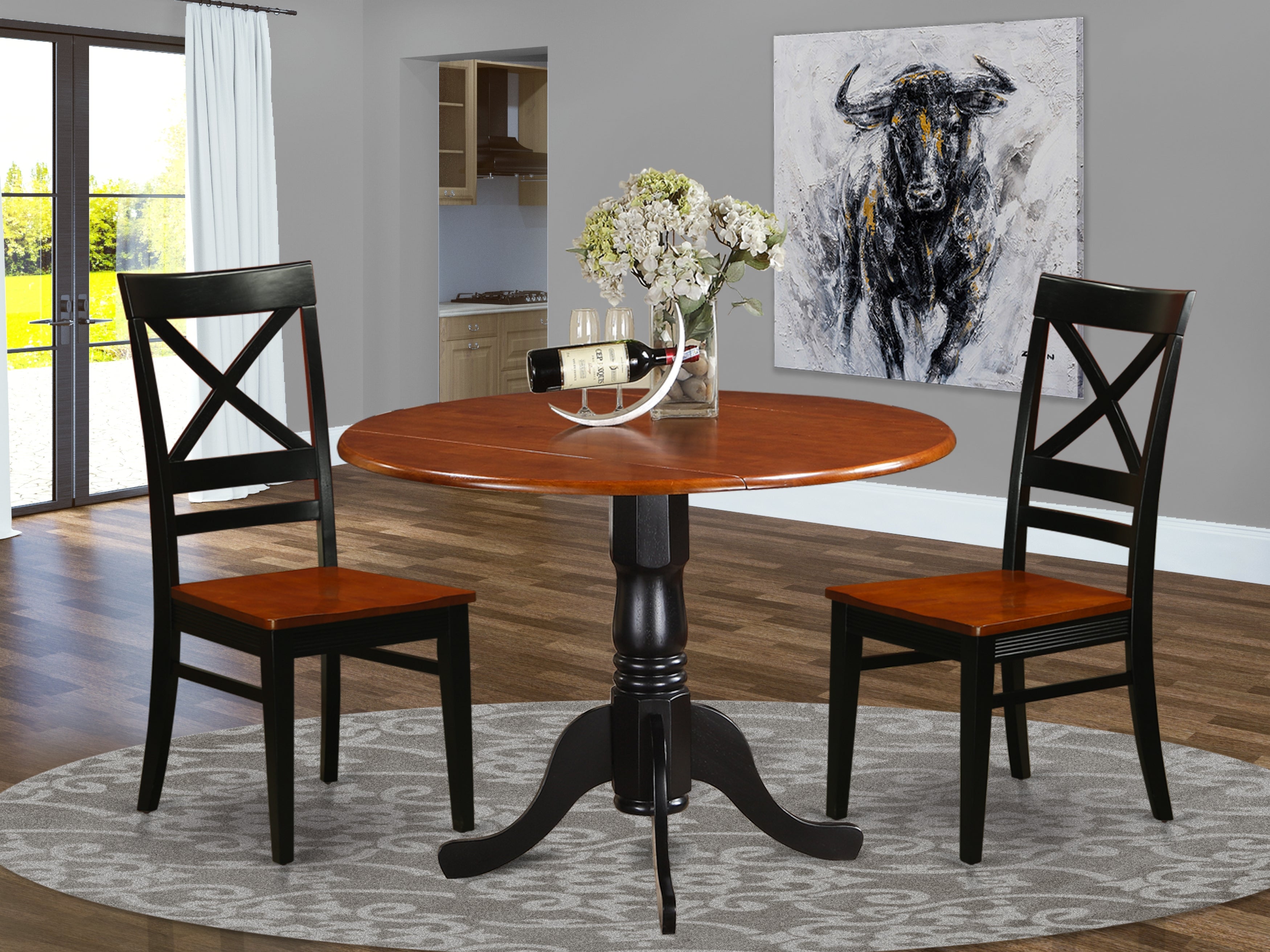 DLQU3-BCH-W 3 PC Kitchen Table set-Dining Table and 2 Wooden Kitchen Chairs