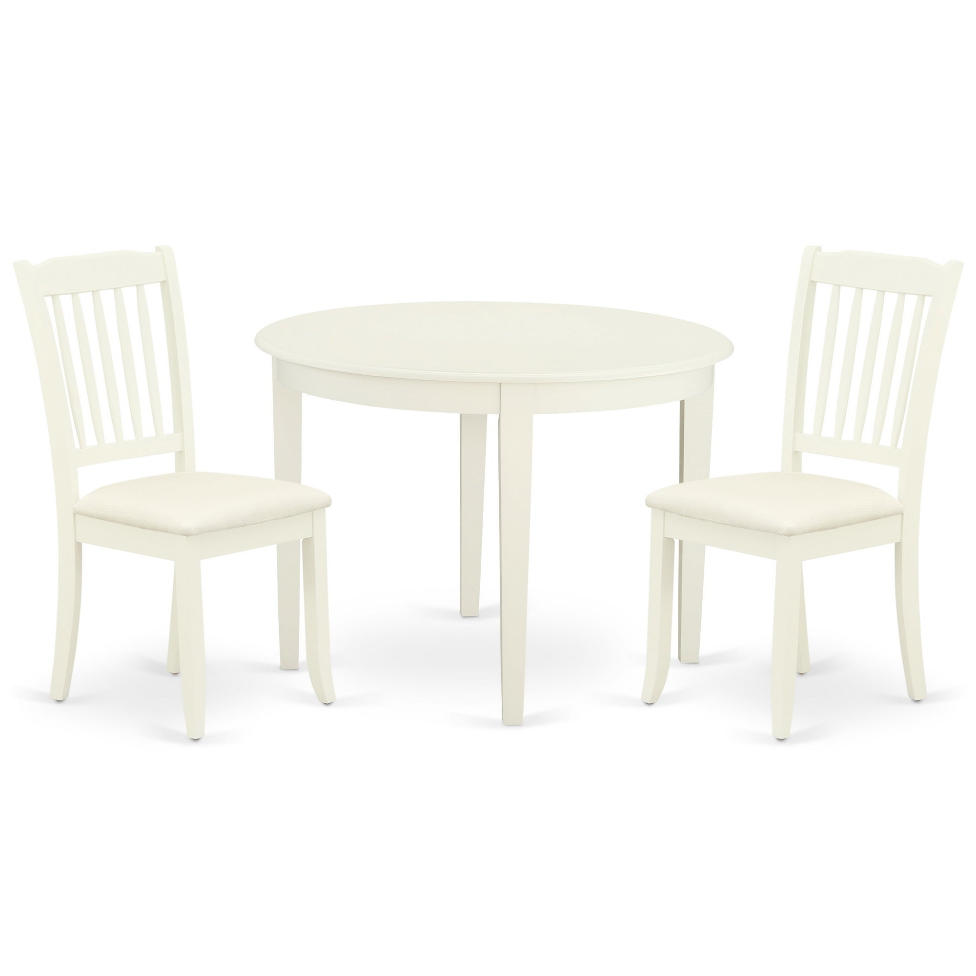 BODA3-WHI-C 3Pc Dinette Set Includes a Rounded Kitchen Table and Two Vertical Slatted Microfiber Seat Dining Chairs, White Finish