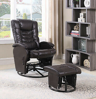 Coaster Leatherette Push-Back Swivel Glider Recliner With Ottoman Brown