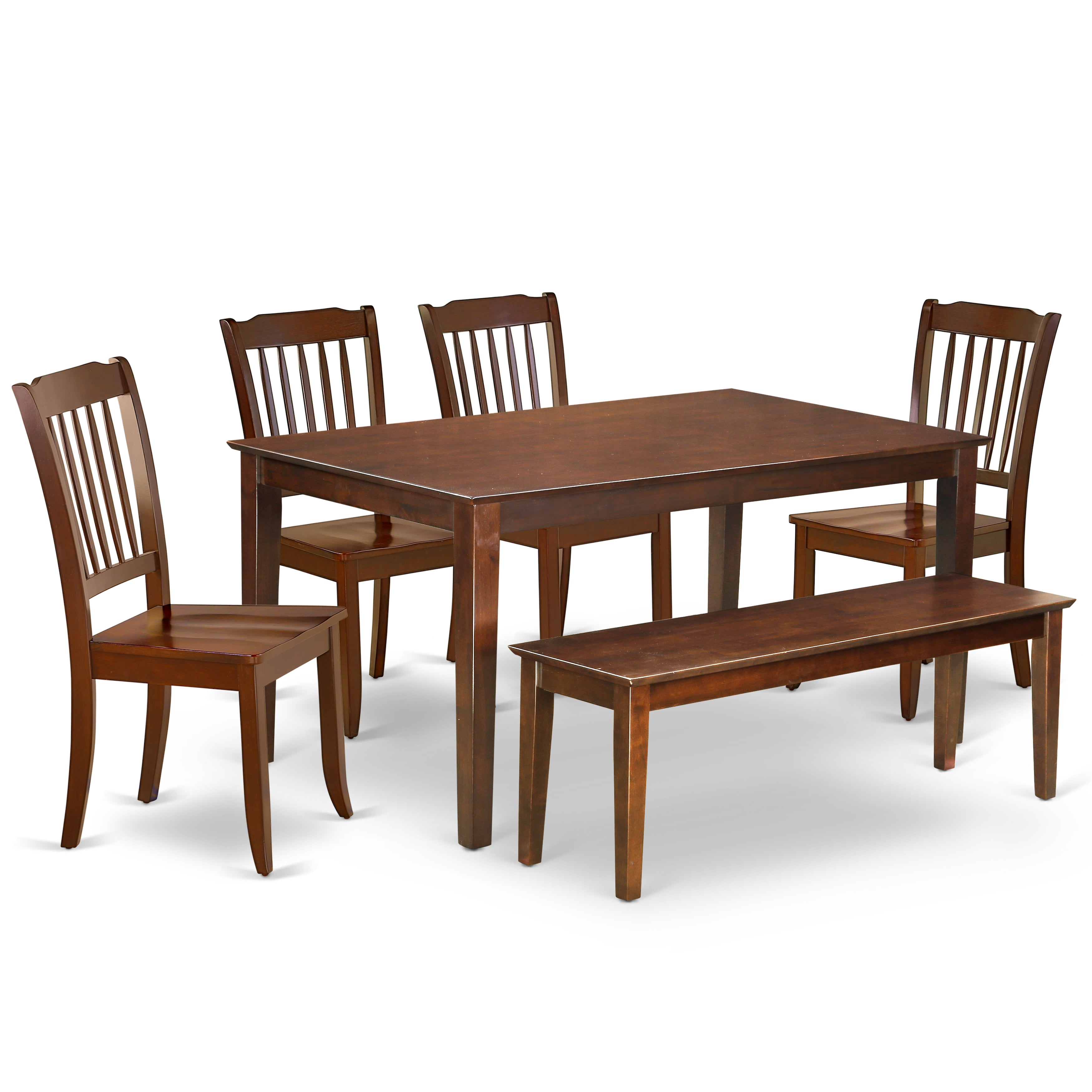 CADA6-MAH-W 6PC Rectangular 60 inch Table and 4 vertical slatted Chairs plus 1 bench