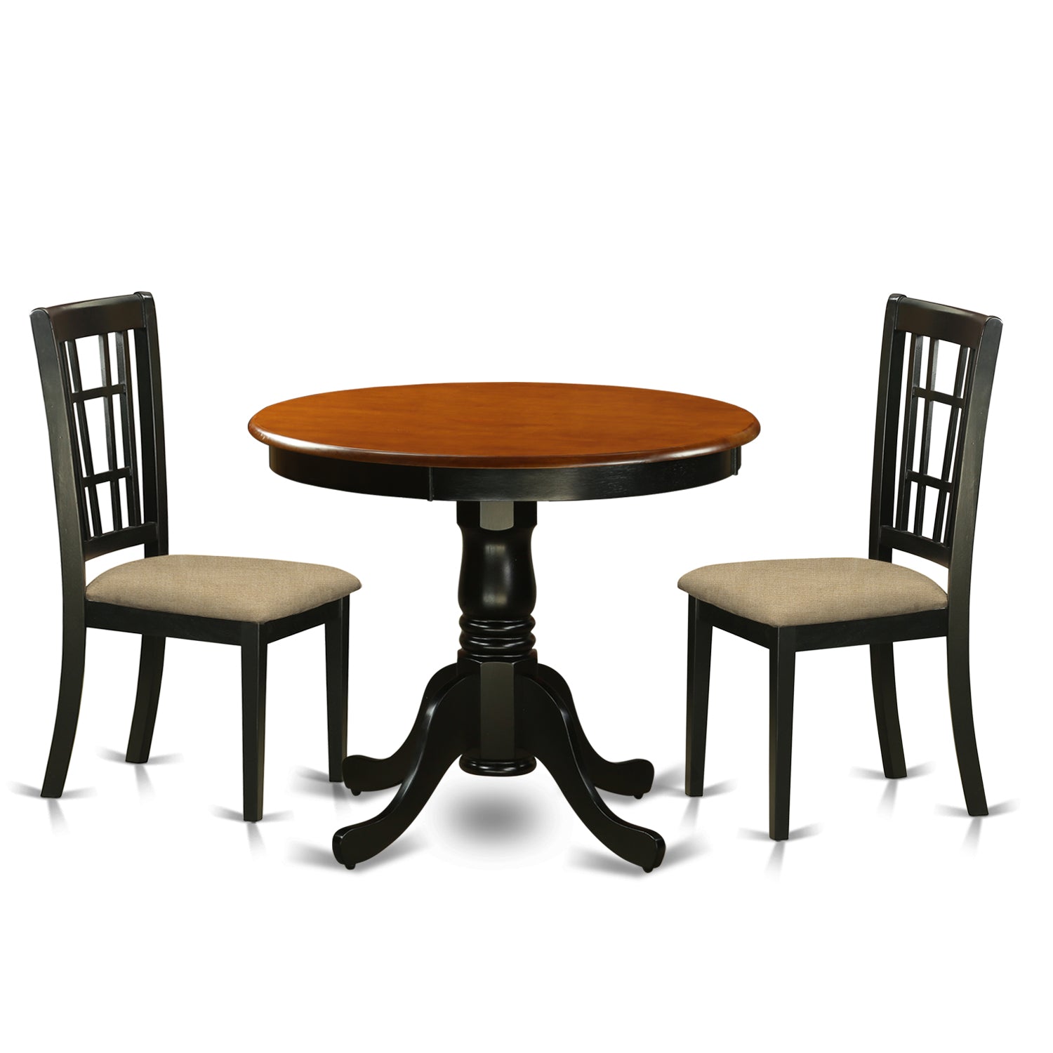 ANNI3-BLK-C 3 PC Dining Table with 2 Microfiber Chairs in Black and Cherry