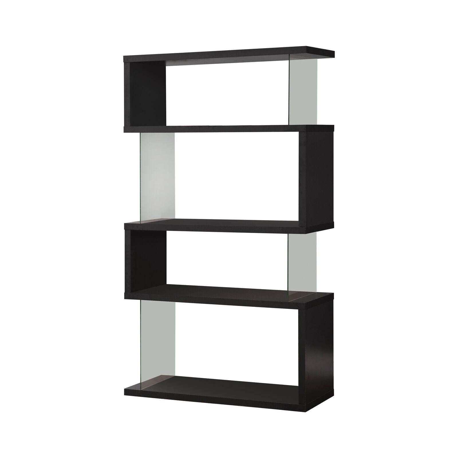 Modern 4-Tier Asymmetrical Zig Zag Snaking Bookcase Shelf Black And Clear 800340