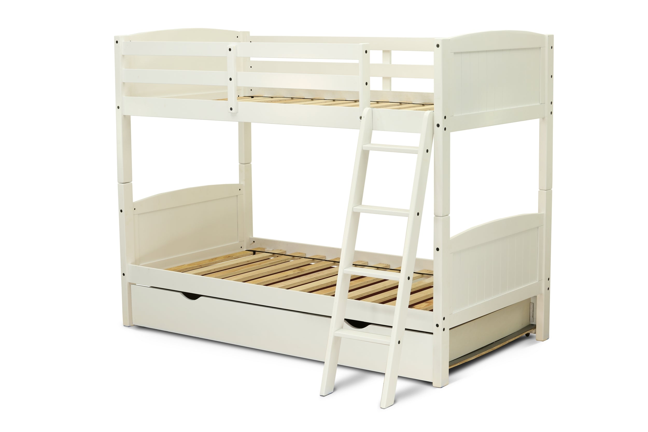 East West Furniture Albury Twin Bunk Bed in White Finish with Convertible Trundle & Drawer