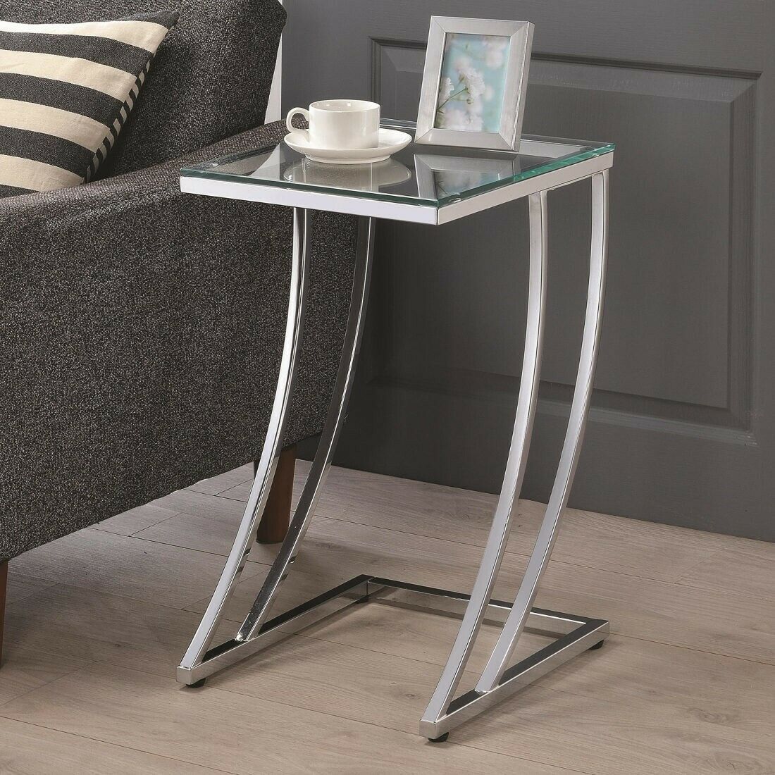 Rectangular Contemporary Glass Top Accent Table Chrome And Clear