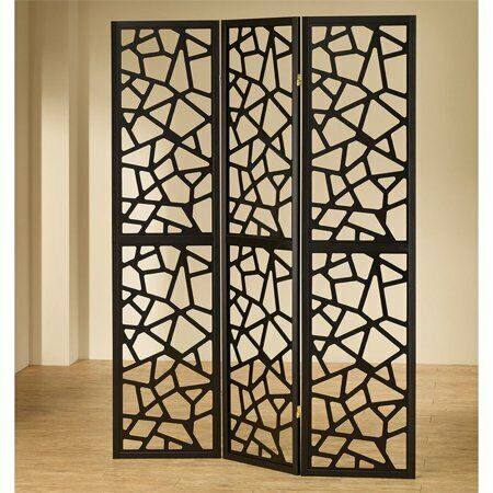 Nailan 3-panel Open Mosaic Pattern Room Divider Black