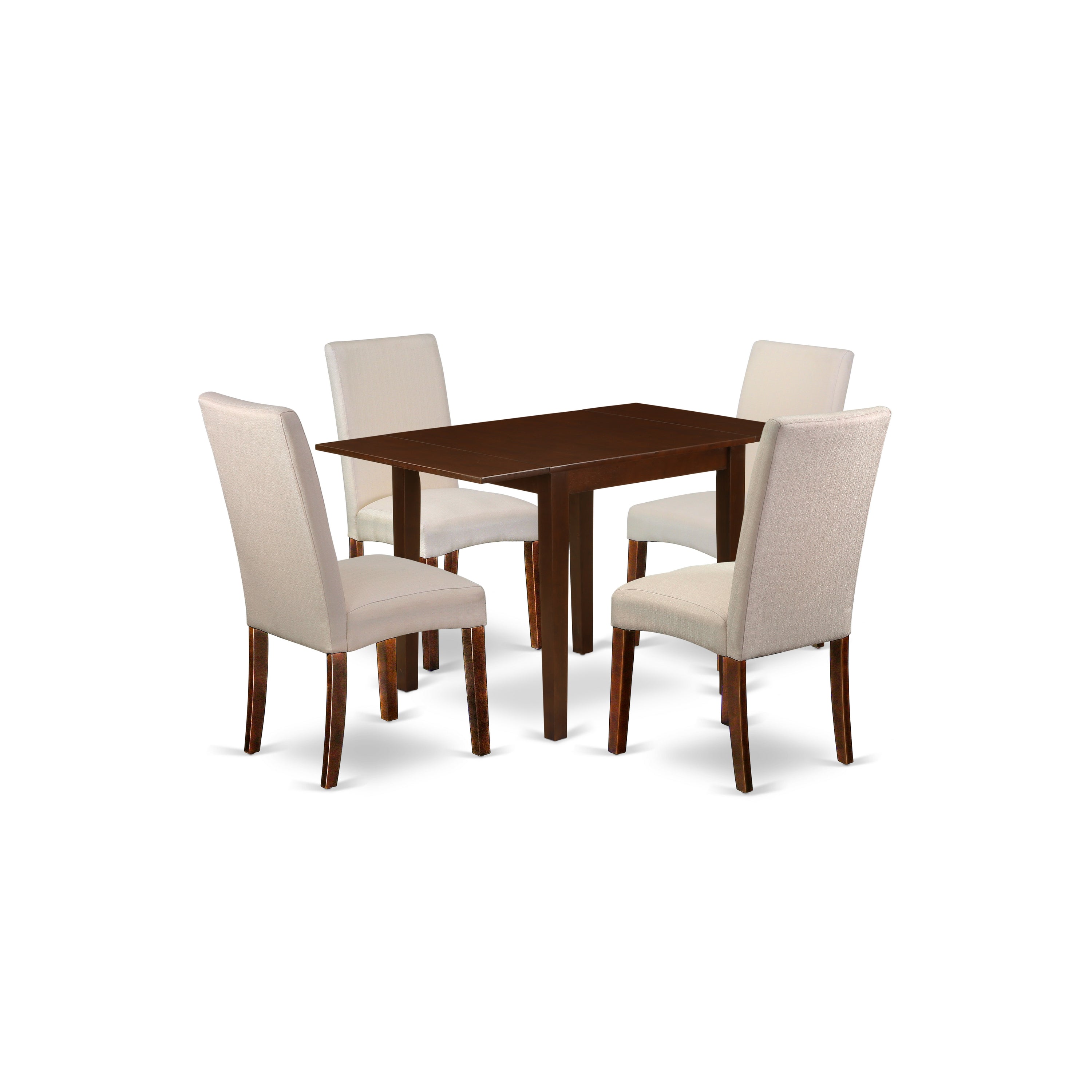 East West Furniture NDDR5-MAH-01 Dining Room Table Set 5 Pcs - 4 Dining Room Chairs and a Dining Room Table - Mahogany Finish Wood - Cream Color Linen Fabric
