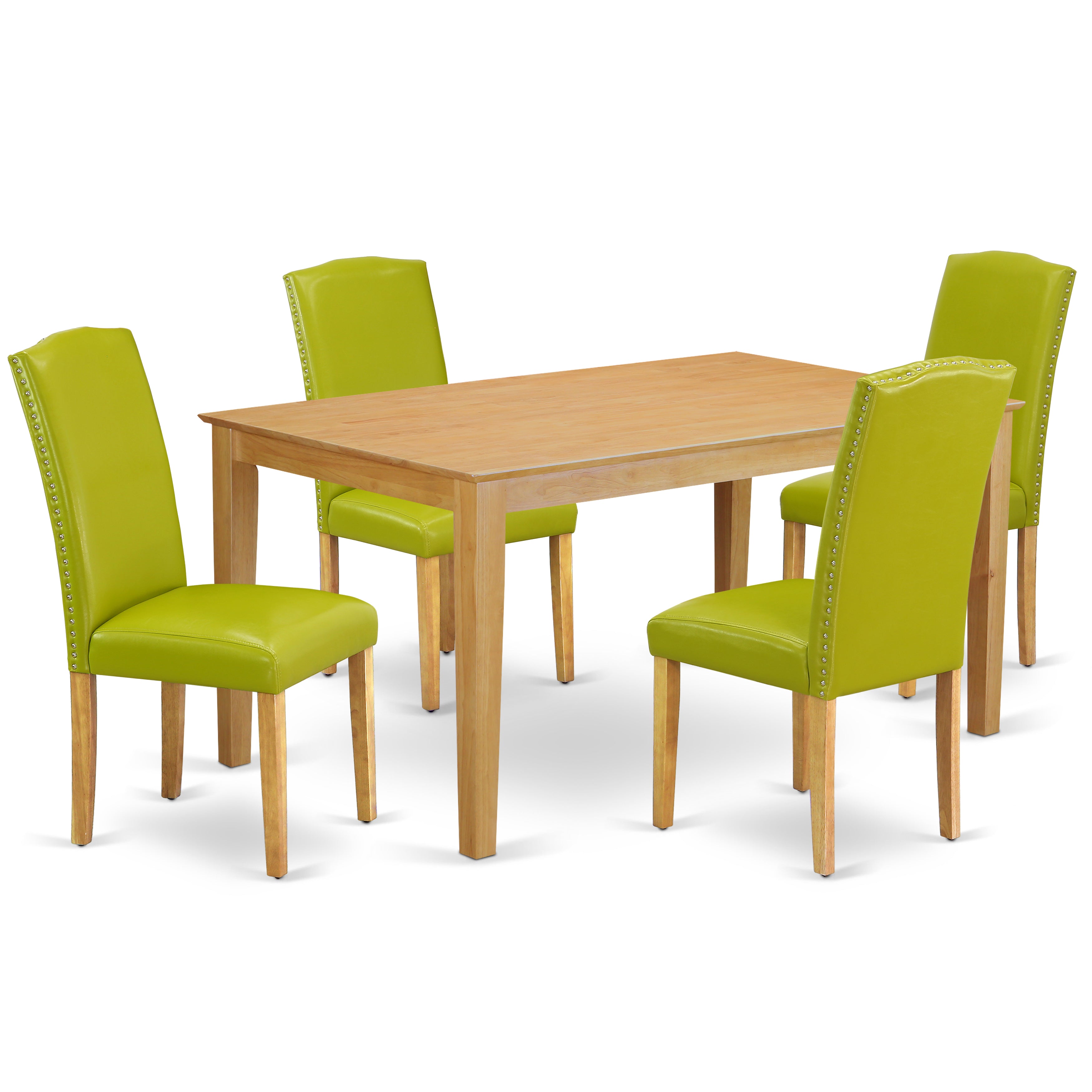 CAEN5-OAK-51 5Pc Rectangle 60" Dining Room Table And 4 Parson Chair With Oak Leg And Pu Leather Color Autumn Green