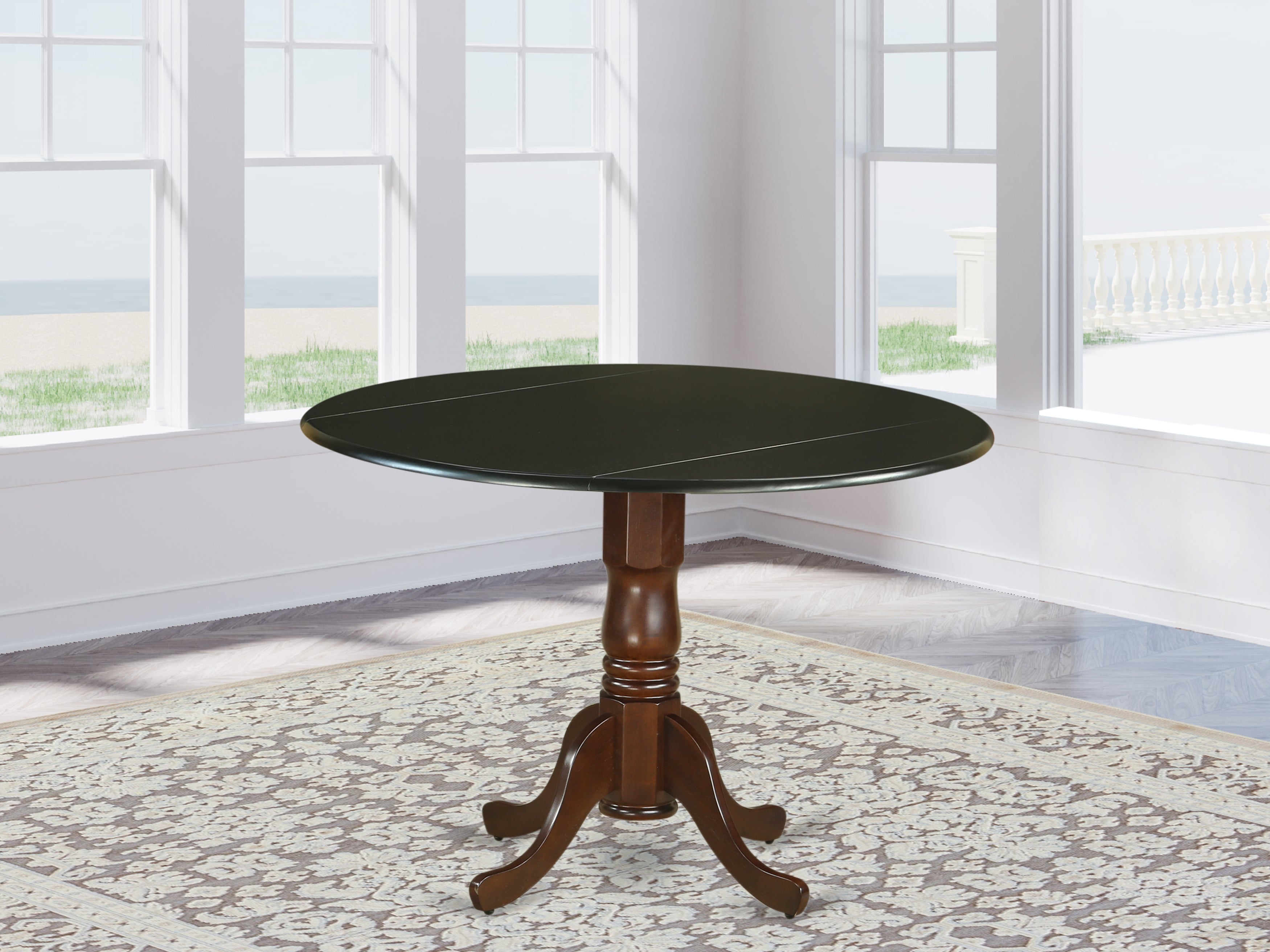 DLT-BMA-TP Dublin Round Table with two 9" Drop Leaves In Black and Mahogany Finish