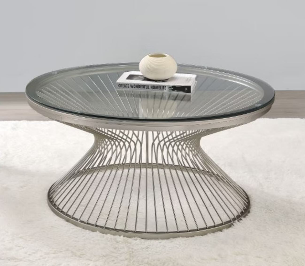 Coaster Modern Industrial style Round Glass Top Coffee Table in Satin Grey