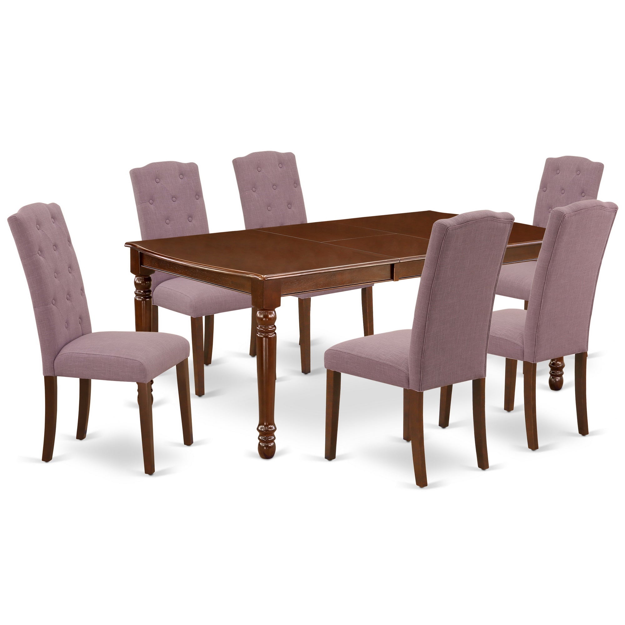 DOCE7-MAH-10 7Pc Dinette Set Includes a Rectangular Kitchen Table with Butterfly Leaf and Six Parson Chairs with Dahlia Fabric, Mahogany Finish