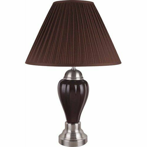 Ceramic Table Lamp With Cylindrical Pleated Shade 27"H Black Ivory Espresso Grey