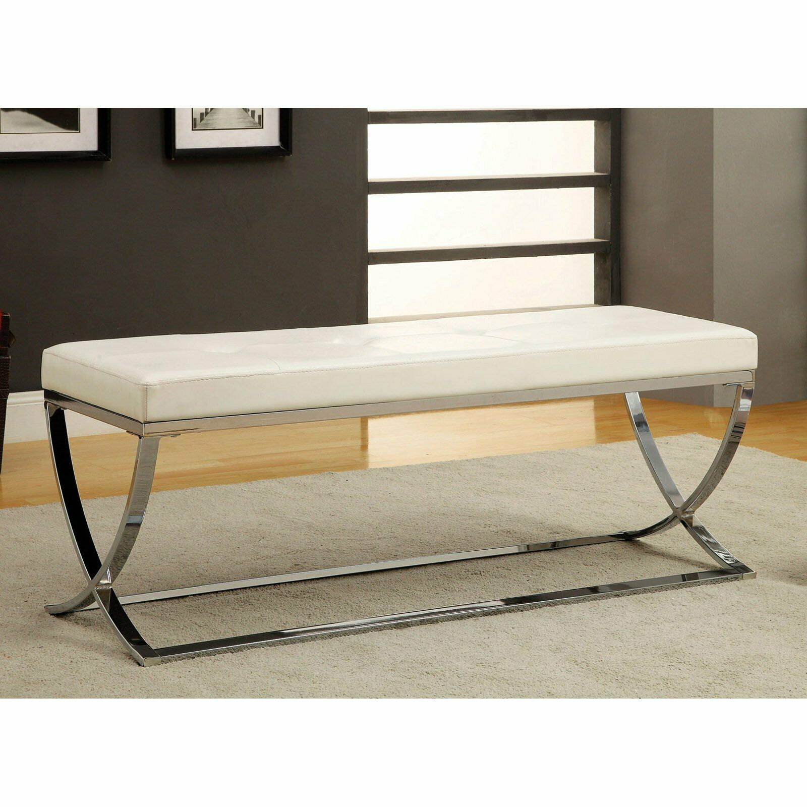 Coaster Man Made Leather Bench With Metal Base White And Chrome 501157