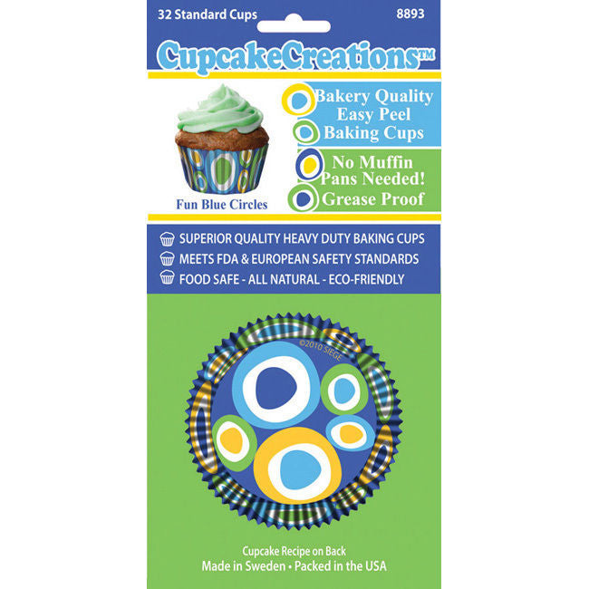 Cupcake Creations 32 Count Cupcake Baking Papers,, Fun Blue Circles