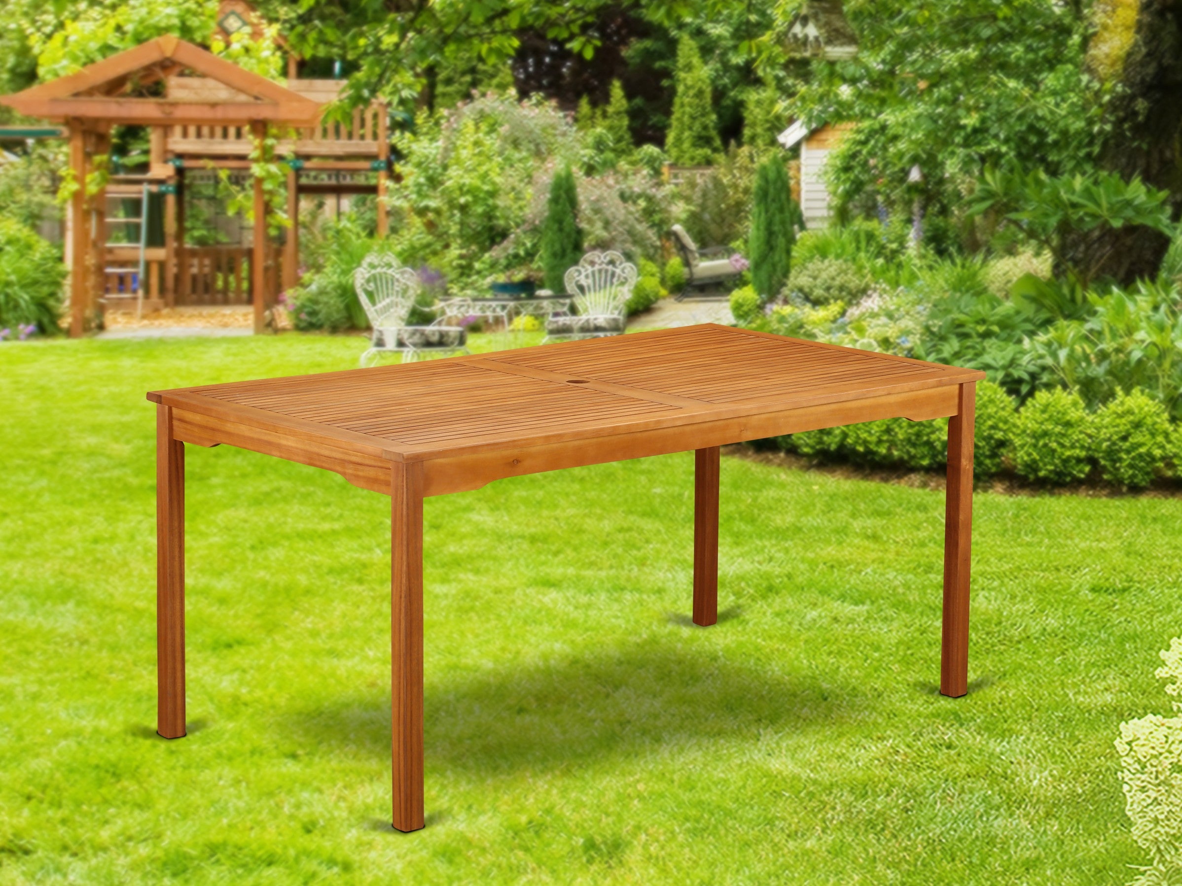 BCMTRNA Rectangular Terrace Acacia wood Dining Table - Natural Oil Finish- Extension butterfly leaf