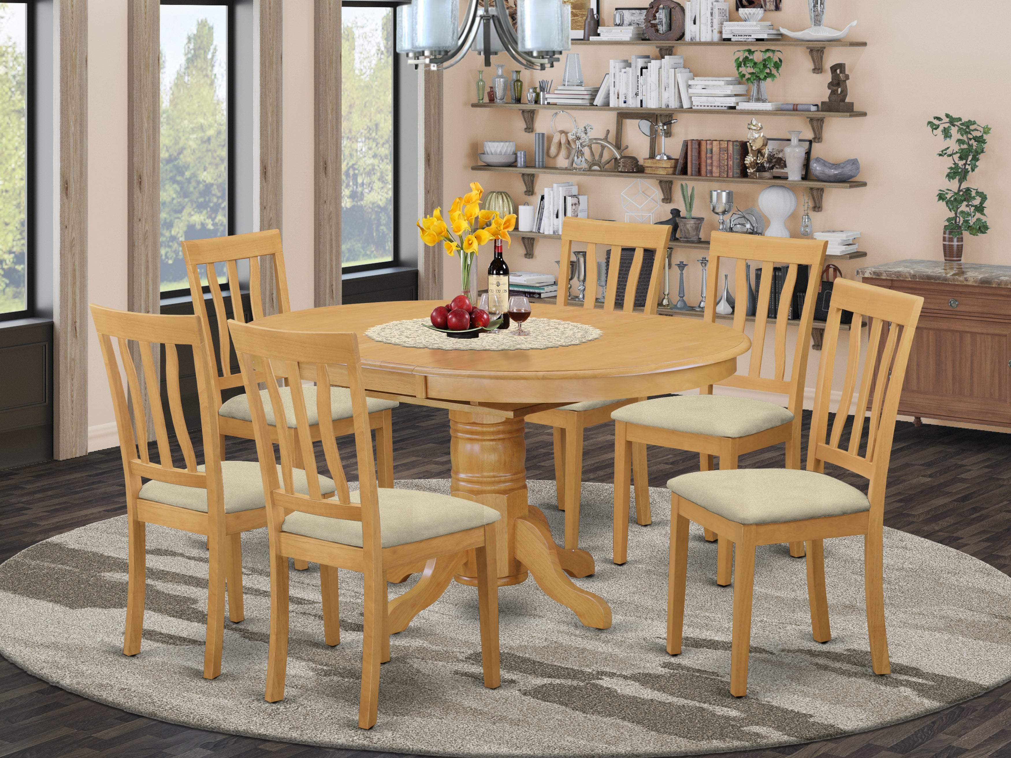 AVAT7-OAK-C 7 Pc Dinette Table set - Kitchen dinette Table and 6 Dining Chairs