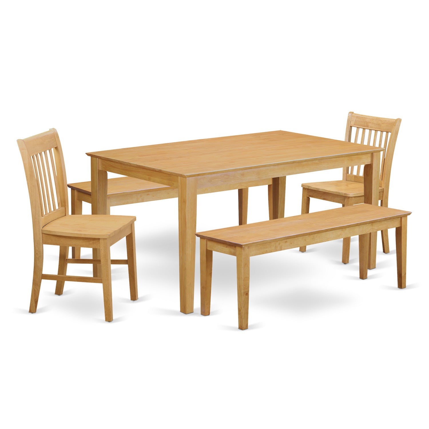 CANO5C-OAK-W 5 PC Dining room set - Kitchen Table and 2 Dining Chairs and 2 Wooden benches