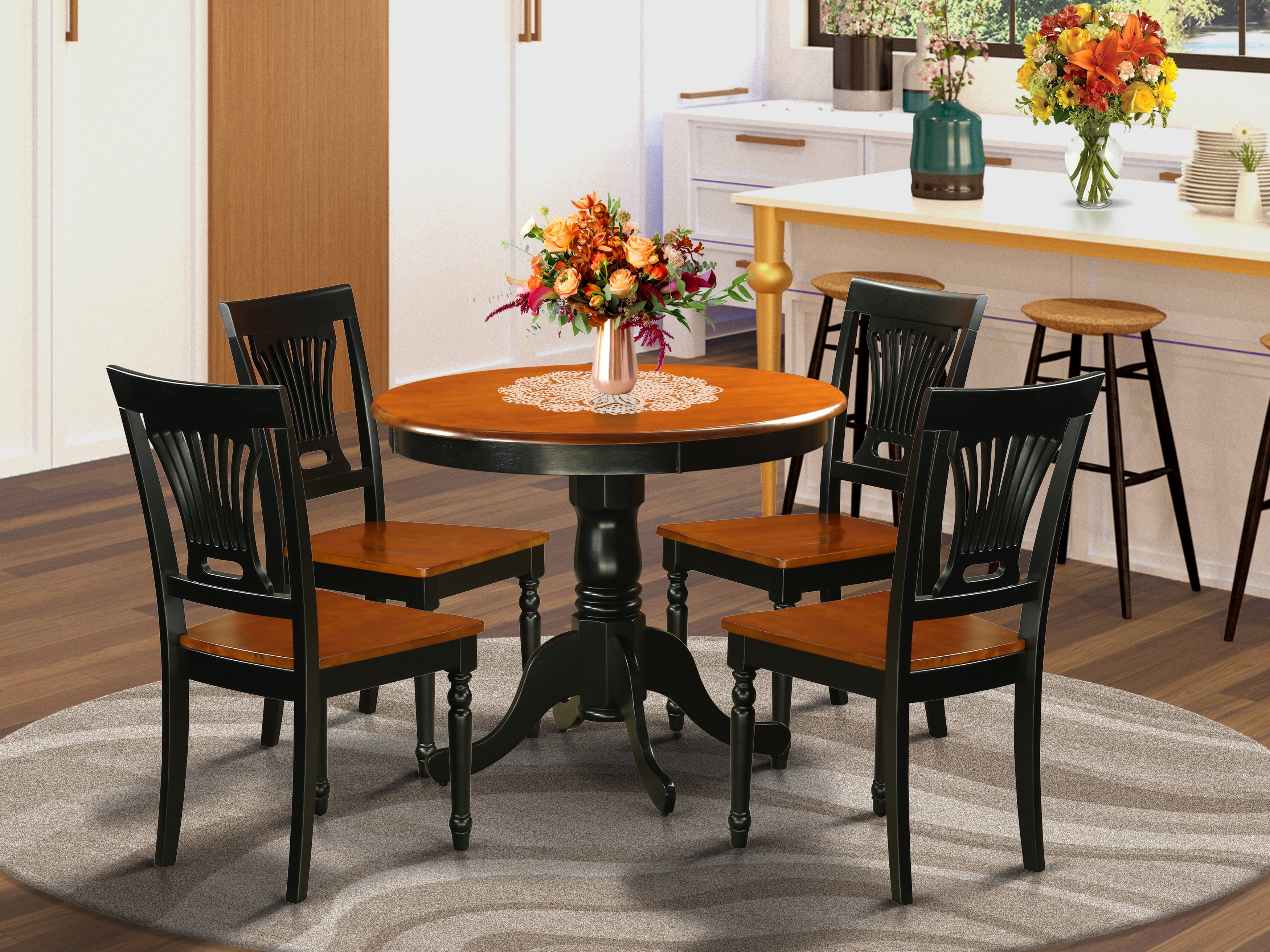 ANPL5-BLK-W Dining set - 5 Pcs with 4 Wooden Chairs