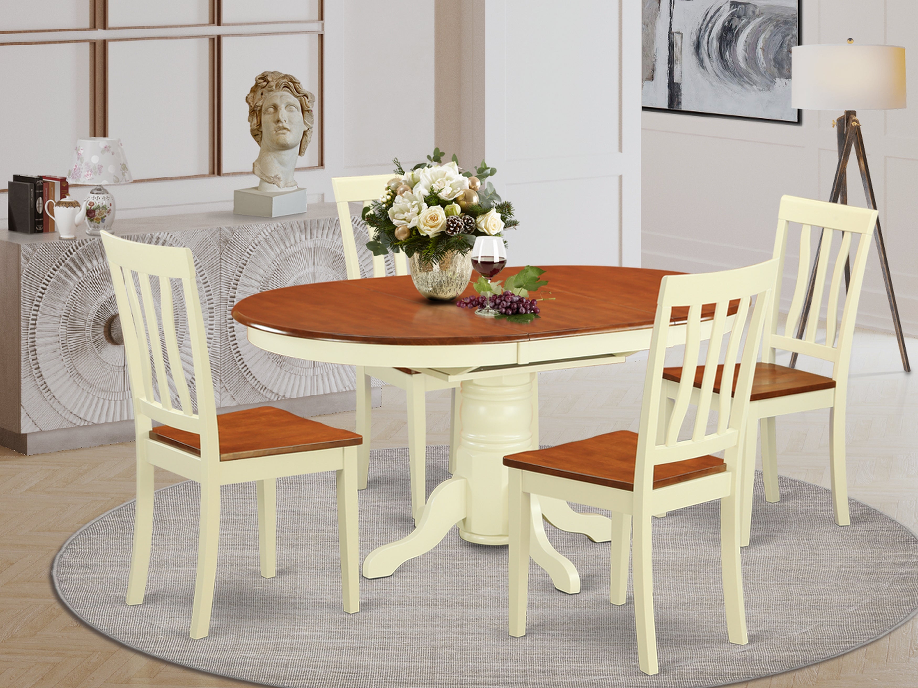 AVAT5-WHI-W 5 Pc Table and chair set for 4-Dining Table and 4 Dining Chairs