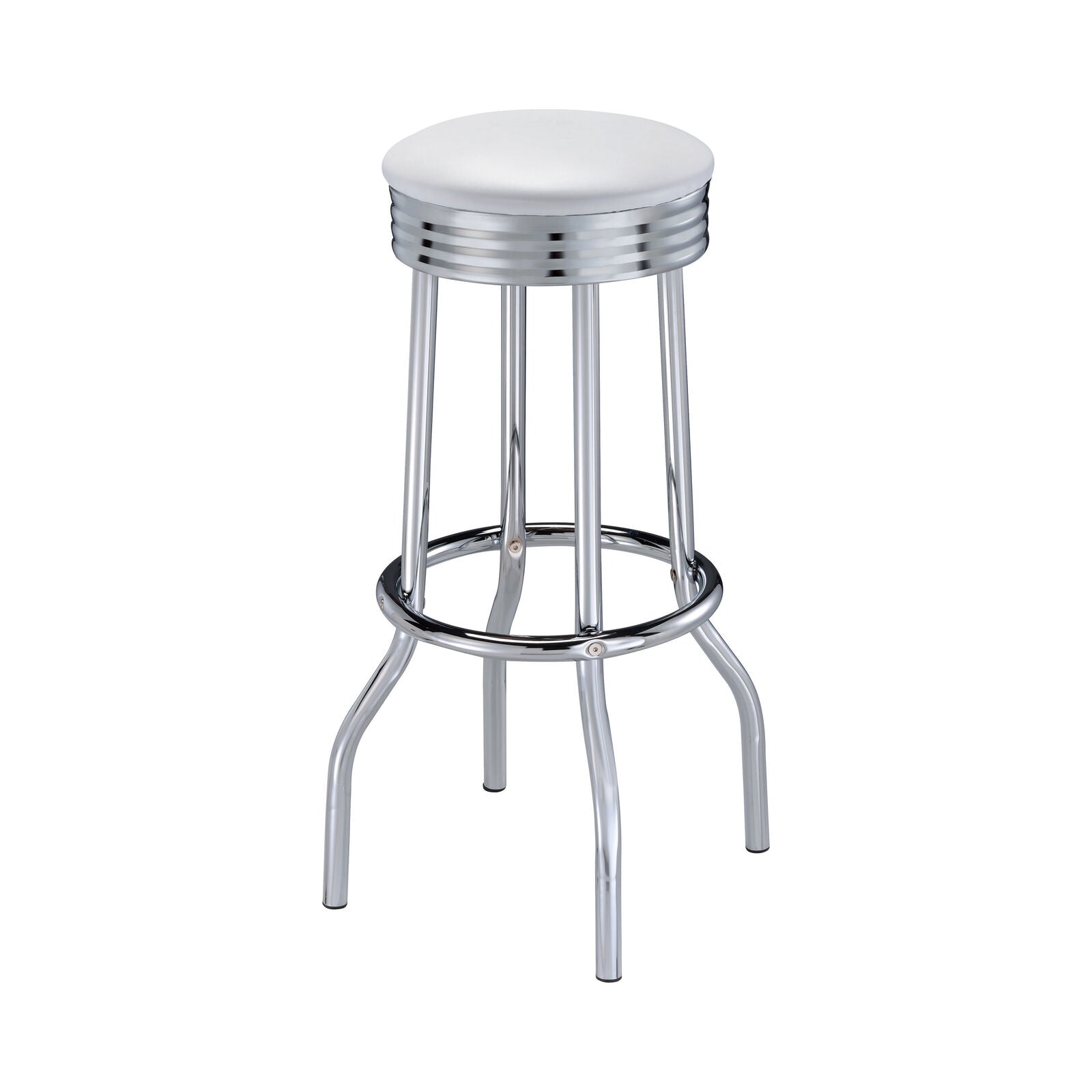 3 Piece 50's Retro Theodore Round Bar Table and Stool Set Chrome and Glossy White