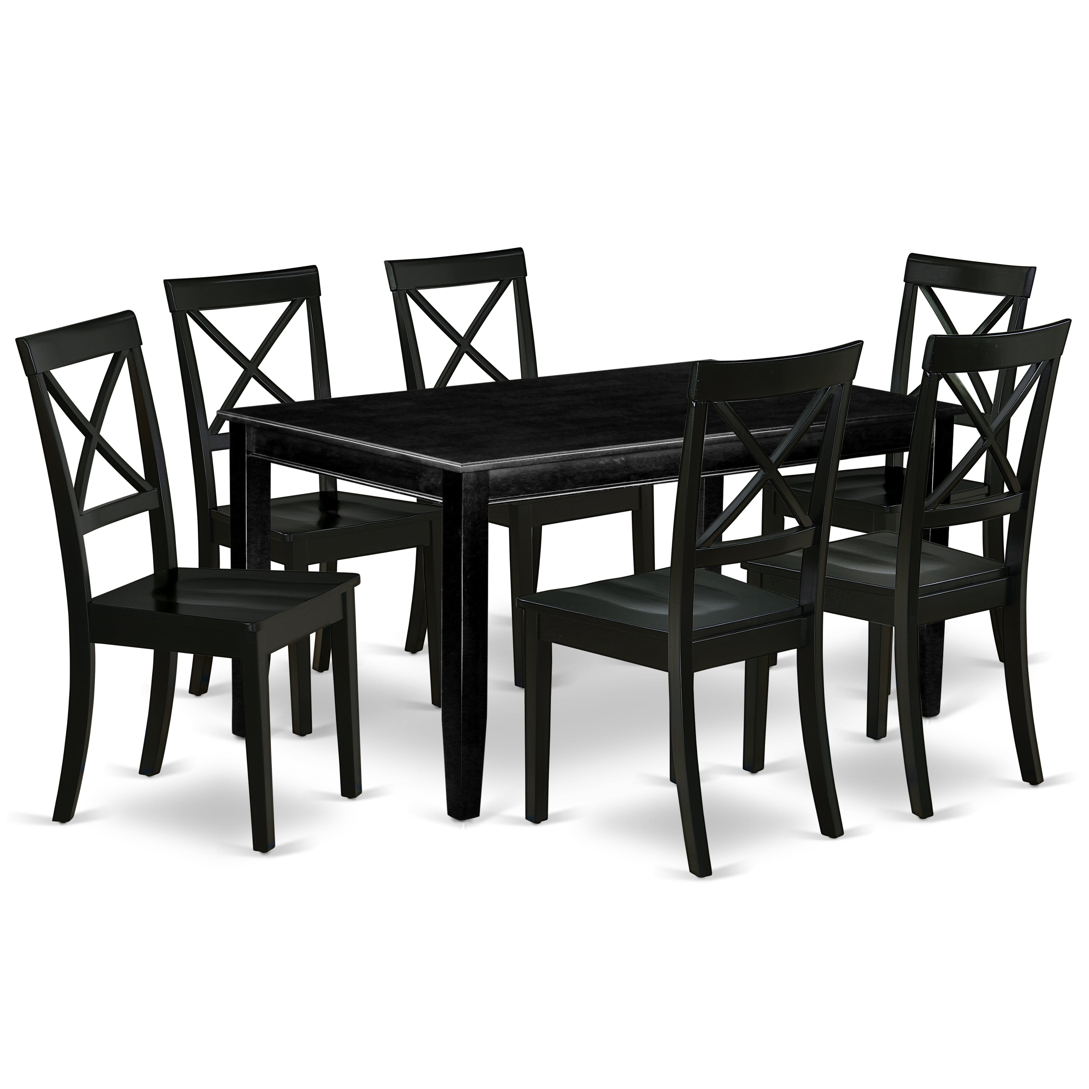 DUBO7-BLK-W 7Pc Rectangle 60 Inch Family Table And 6 Wood Seat Kitchen Chairs