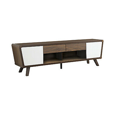 Contemporary 2-Drawer TV Console Dark Walnut And Glossy White upto 80" TV