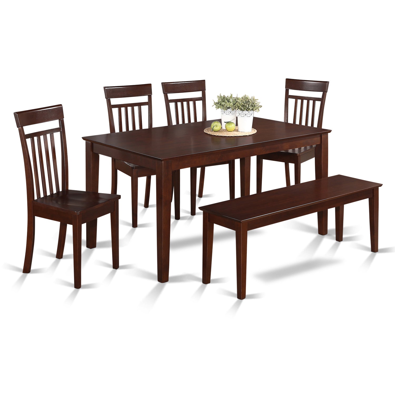 CAP6S-MAH-W 6 Pc Kitchen Table with bench set - Table and 4 Kitchen Chairs and 1 Bench