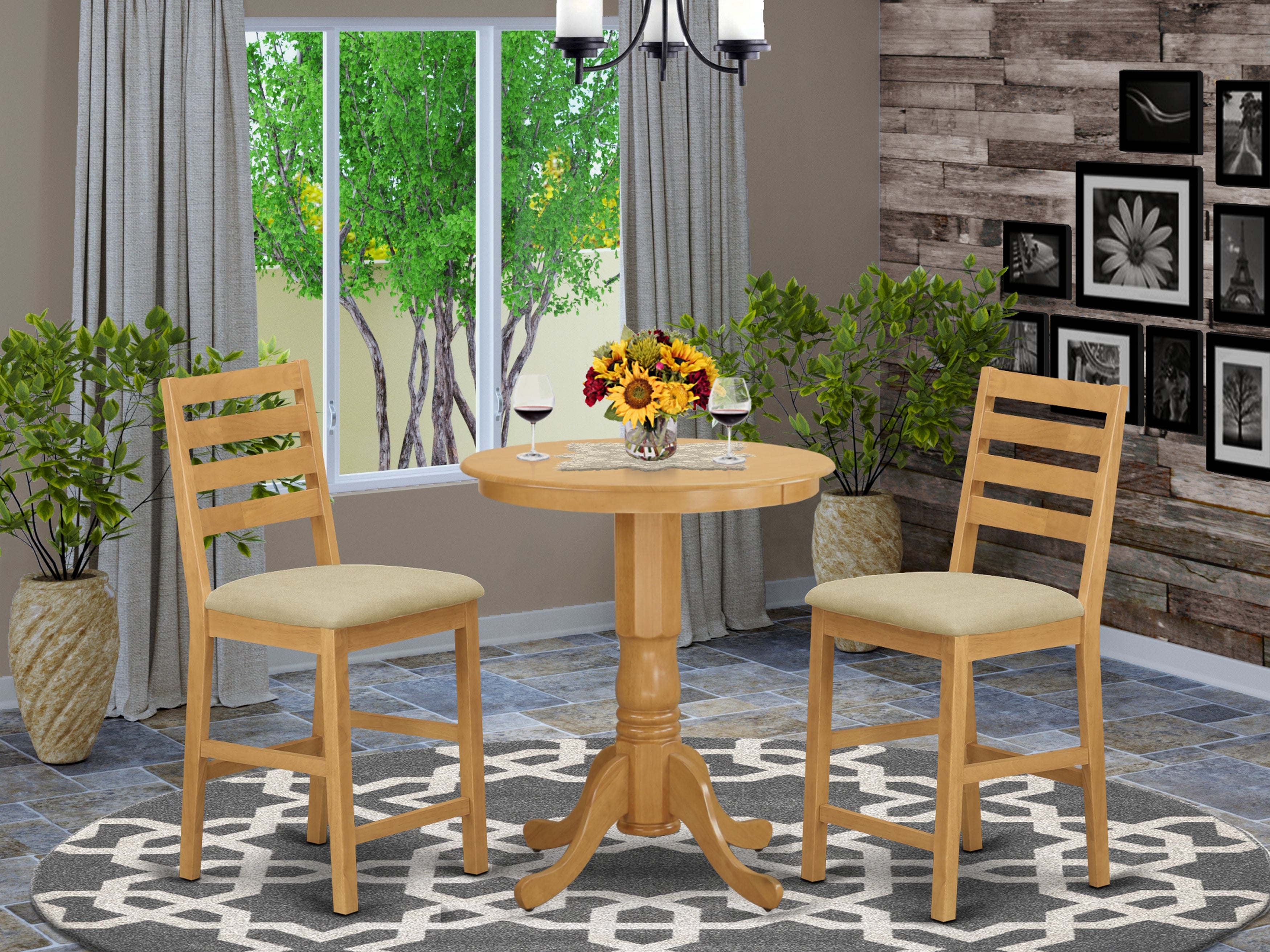 EDCF3-OAK-C 3 PC counter height set - Kitchen dinette Table and 2 counter height stool.