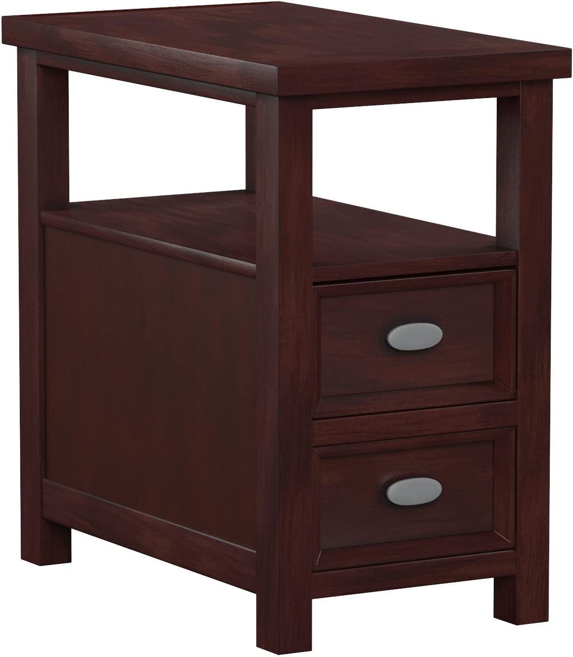 Crown Mark Dempsey Chairside Table, rectangular brown MDF and wood veneer