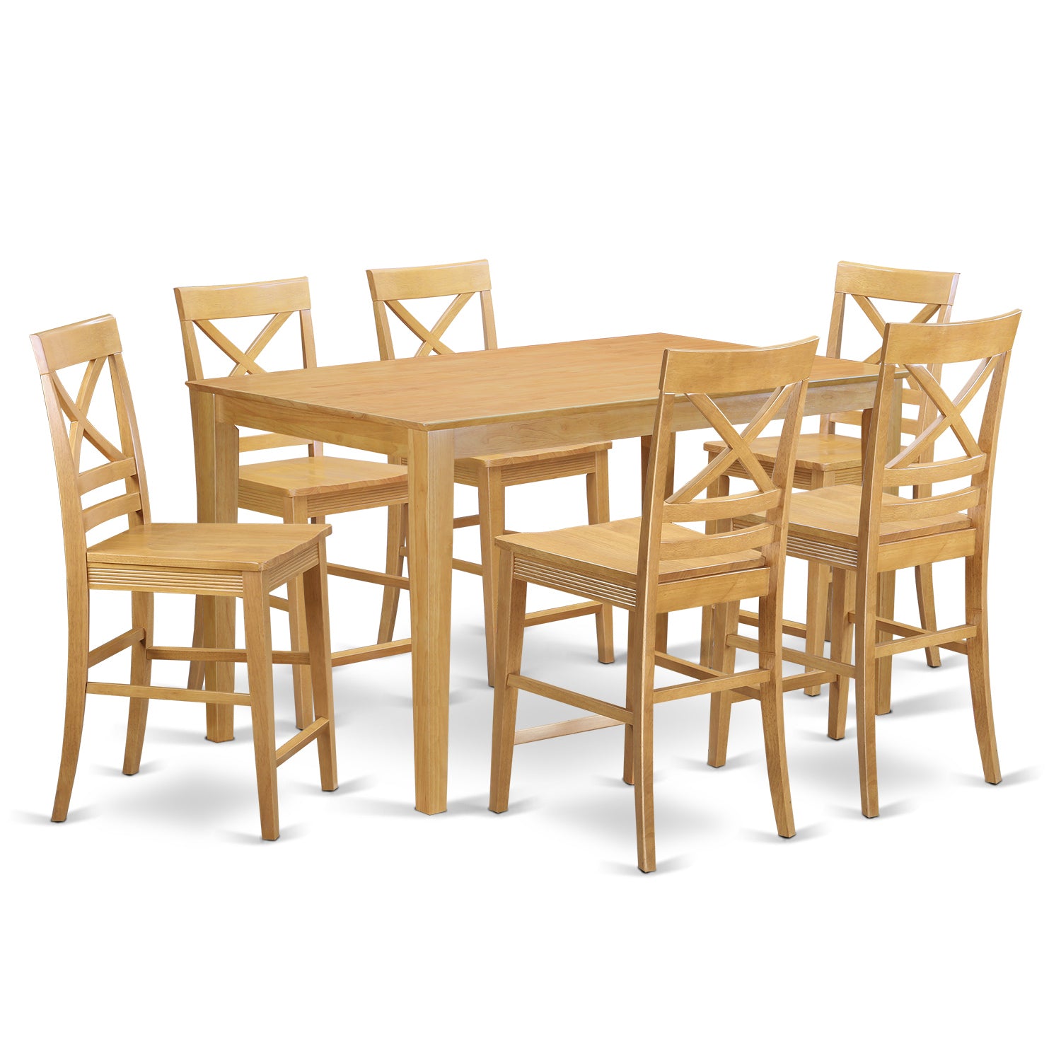 CAQU7H-OAK-W 7 PC counter height Table and chair set - Table and 6 high Chairs.