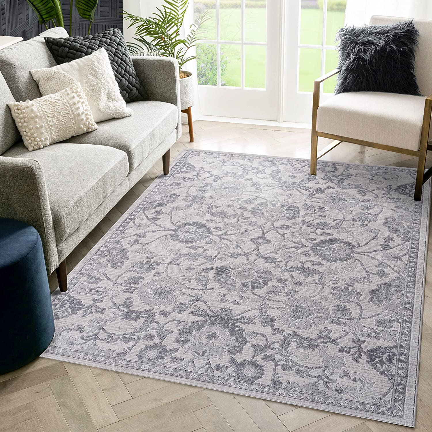 MARFI Contemporary Abstract Stain Resistant Area Rug Home Decor Grey/Silver