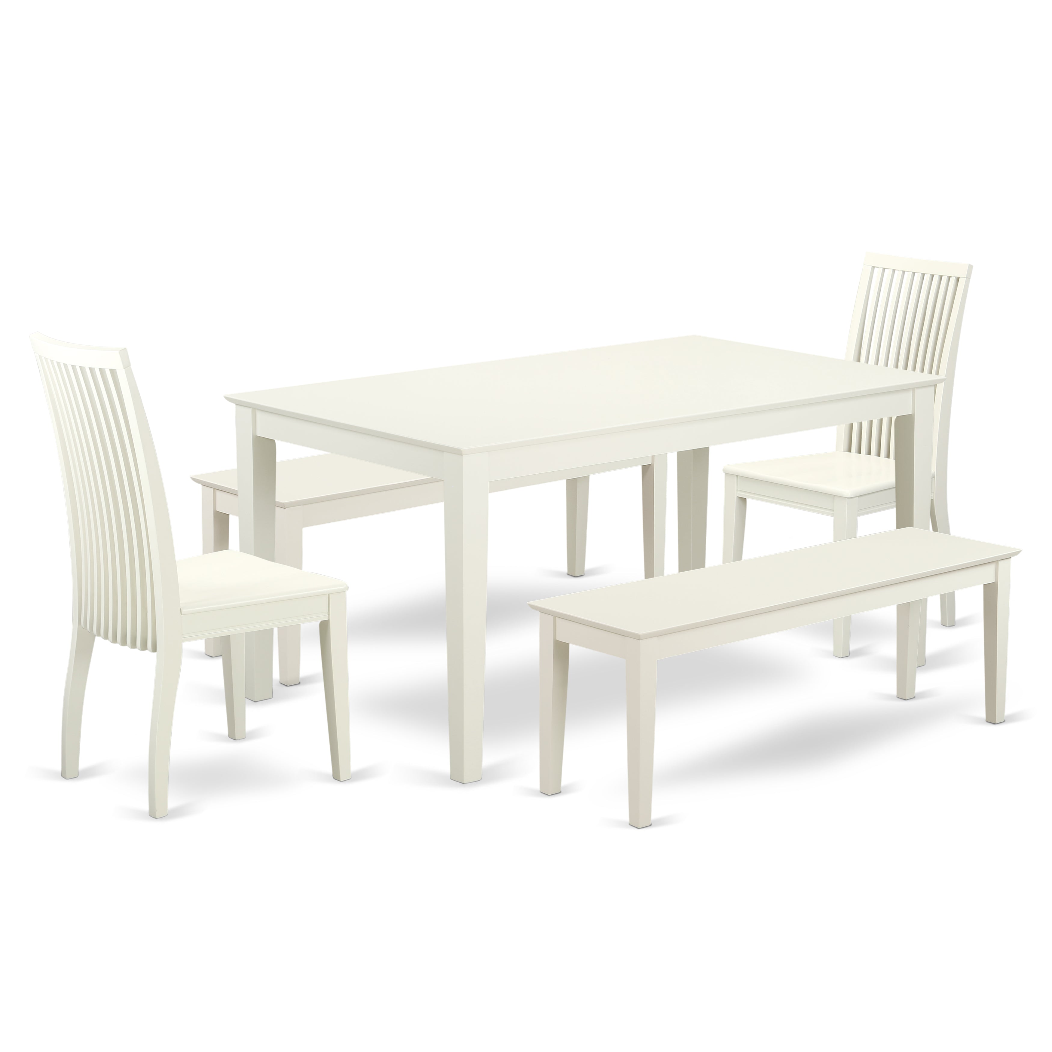 CAIP5C-LWH-W 5 Piece dining set for 6-Dining room table and 2 Wood Seat Chairs and 2 Benches in Linen White