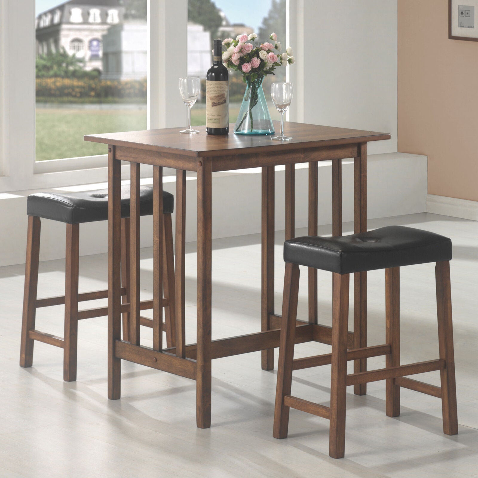 Coaster 3-Piece Counter Height Bar Dining Dinette Set Nut Brown 130004