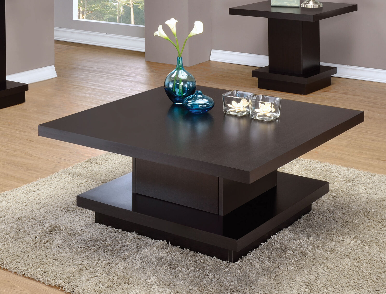 Coaster Contemporary Pedestal Square Coffee Table Cappuccino 705168