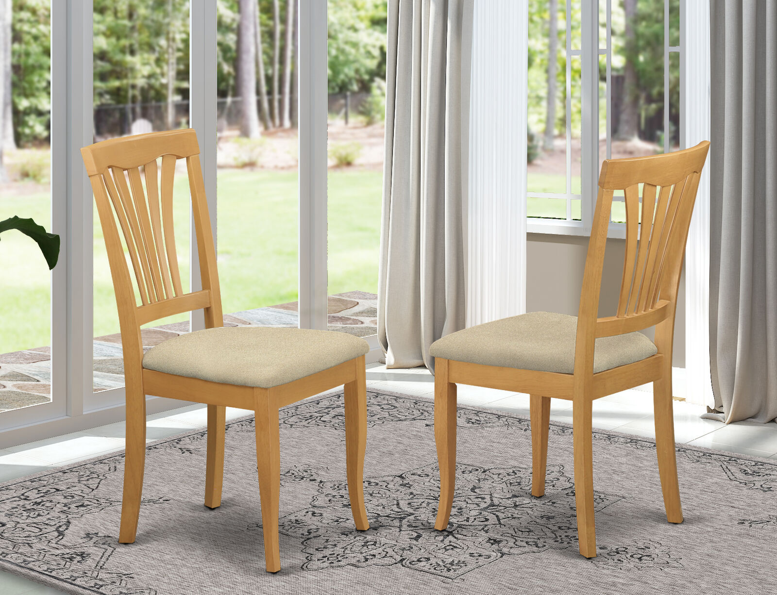 Avon Dining Dinette Chair With Cushion Seat in Oak Finish Set Of 2